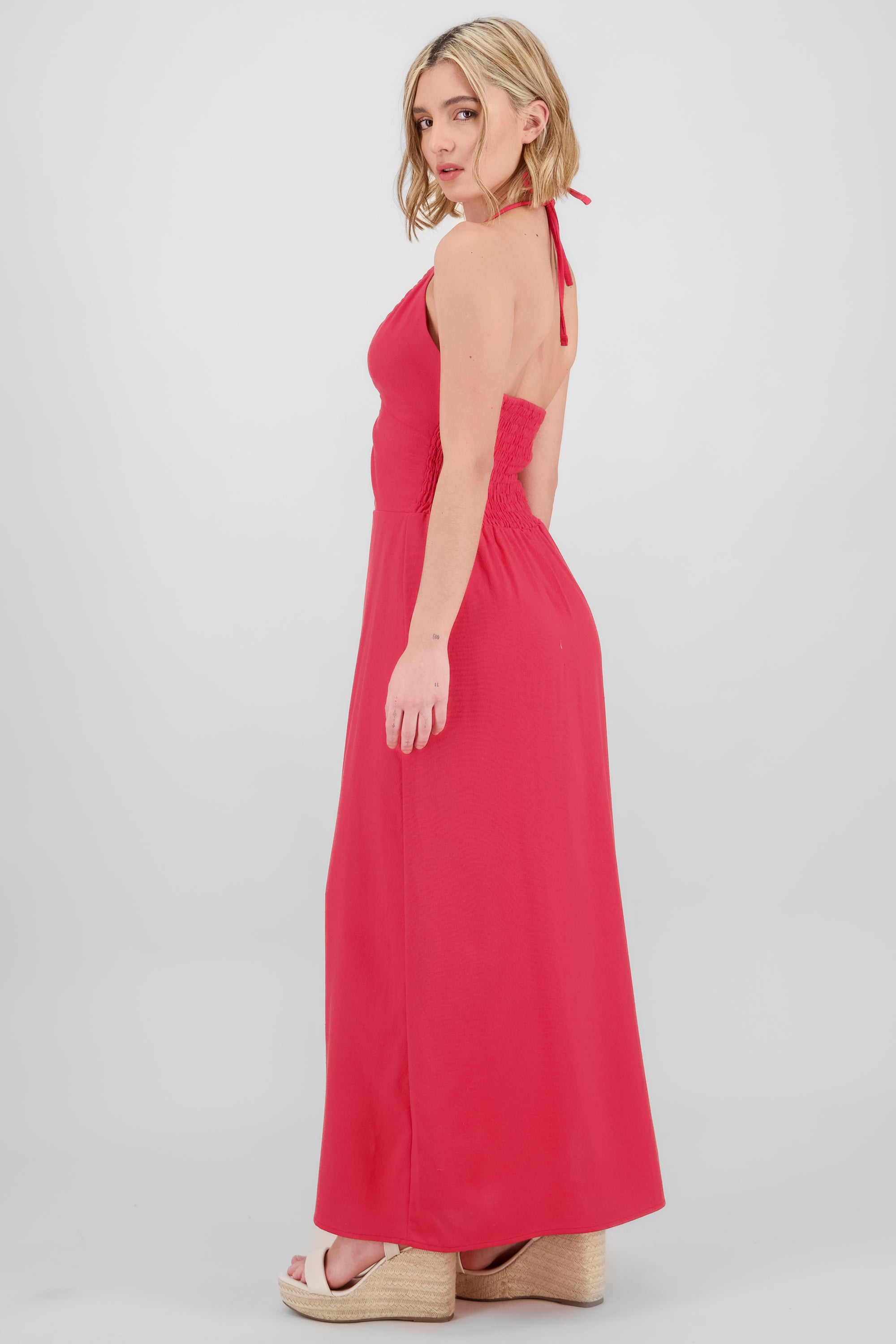 Vestido midi cut out lino ROJO