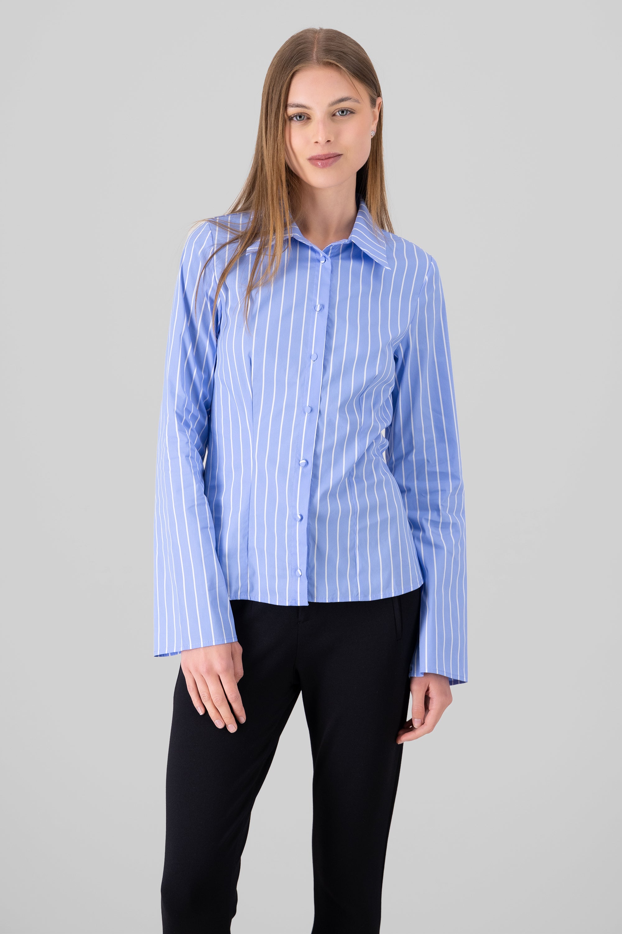 Camisa de rayas con pinzas y mangas amplias AZUL COMBO