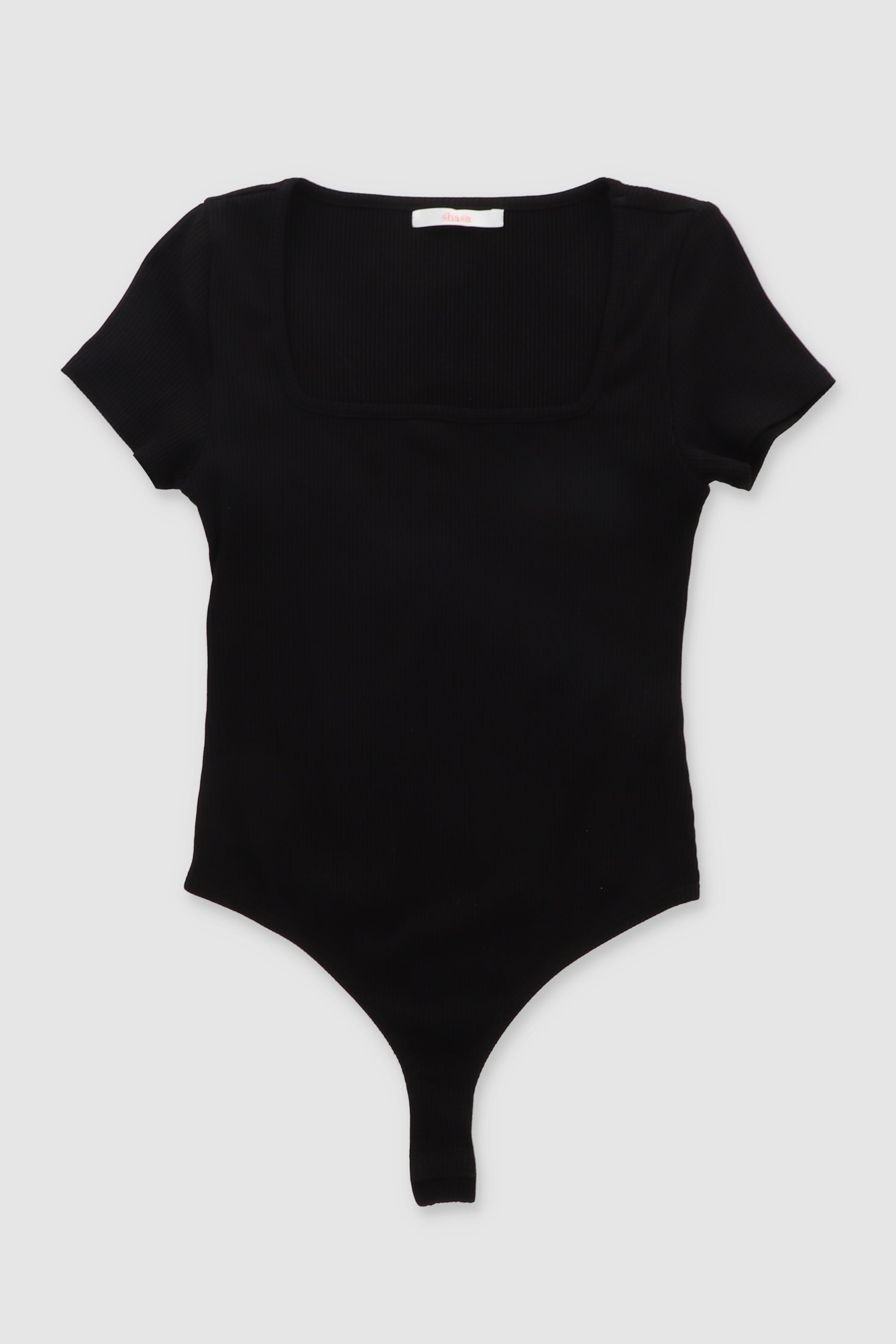 Bodysuit manga corta rib NEGRO