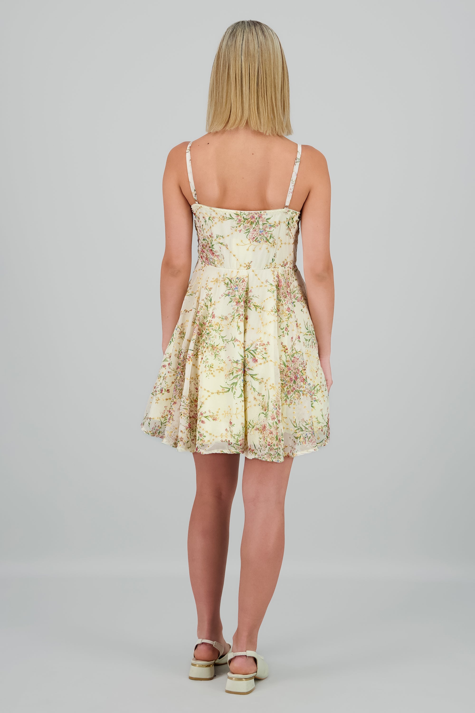 Vestido corset flores HUESO COMBO