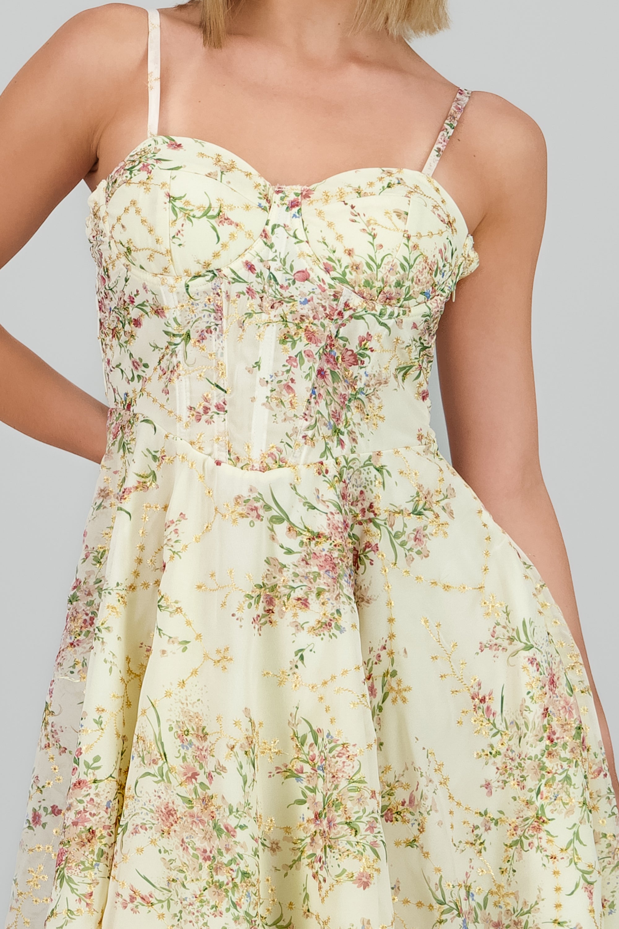 Vestido corset flores HUESO COMBO