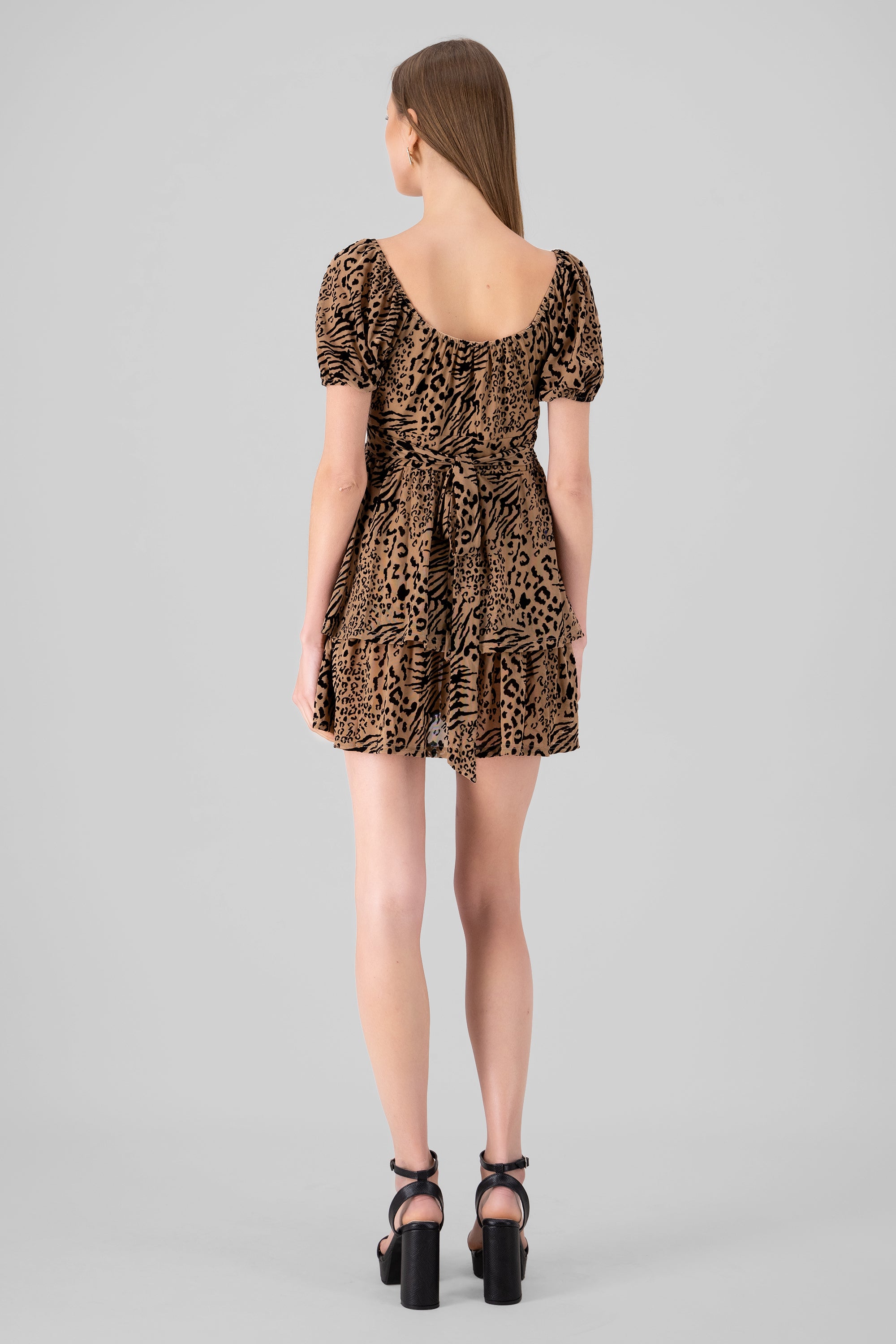 Mini vestido animal print mesh flock NEGRO COMBO