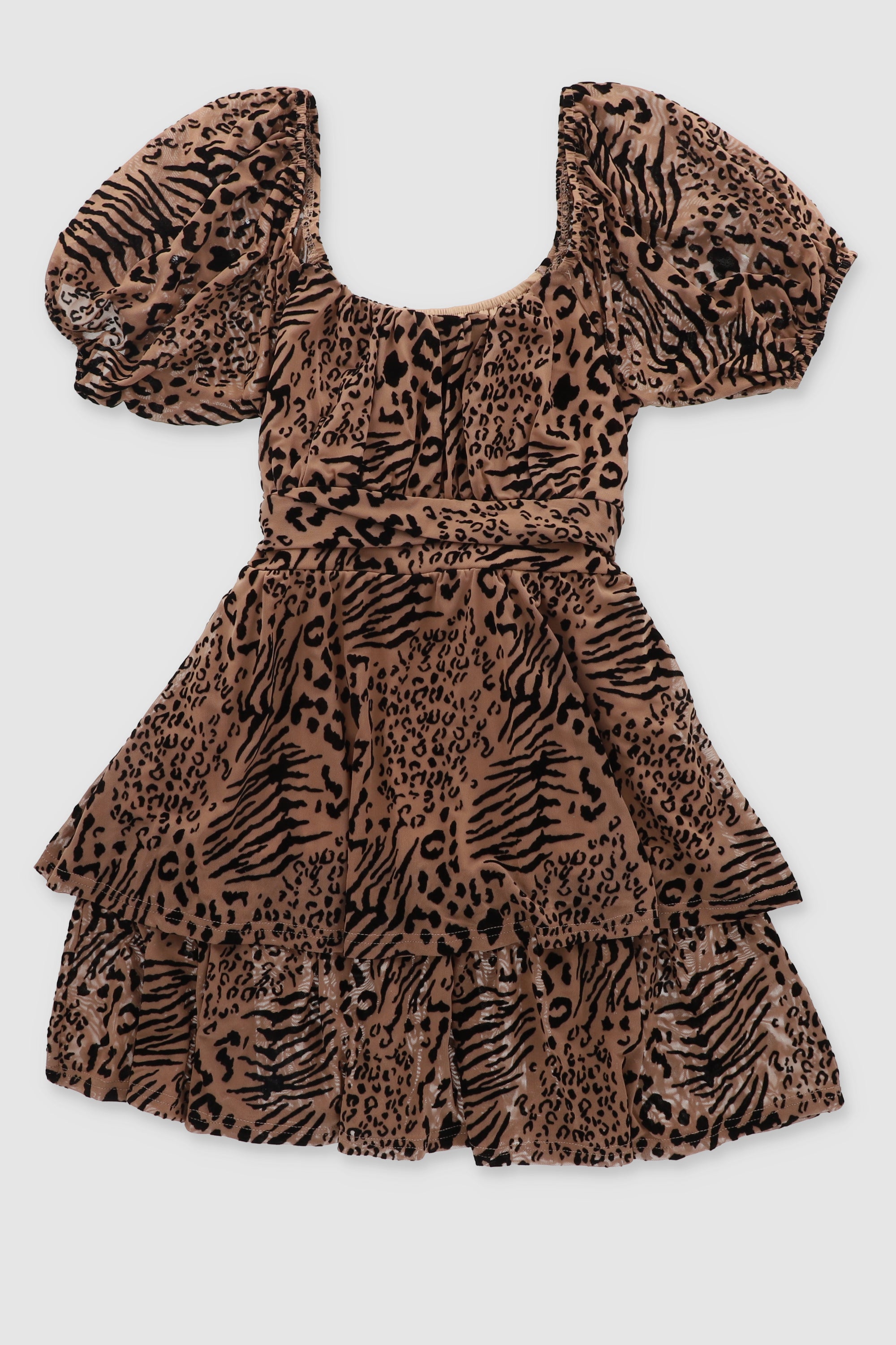 Mini vestido animal print mesh flock NEGRO COMBO