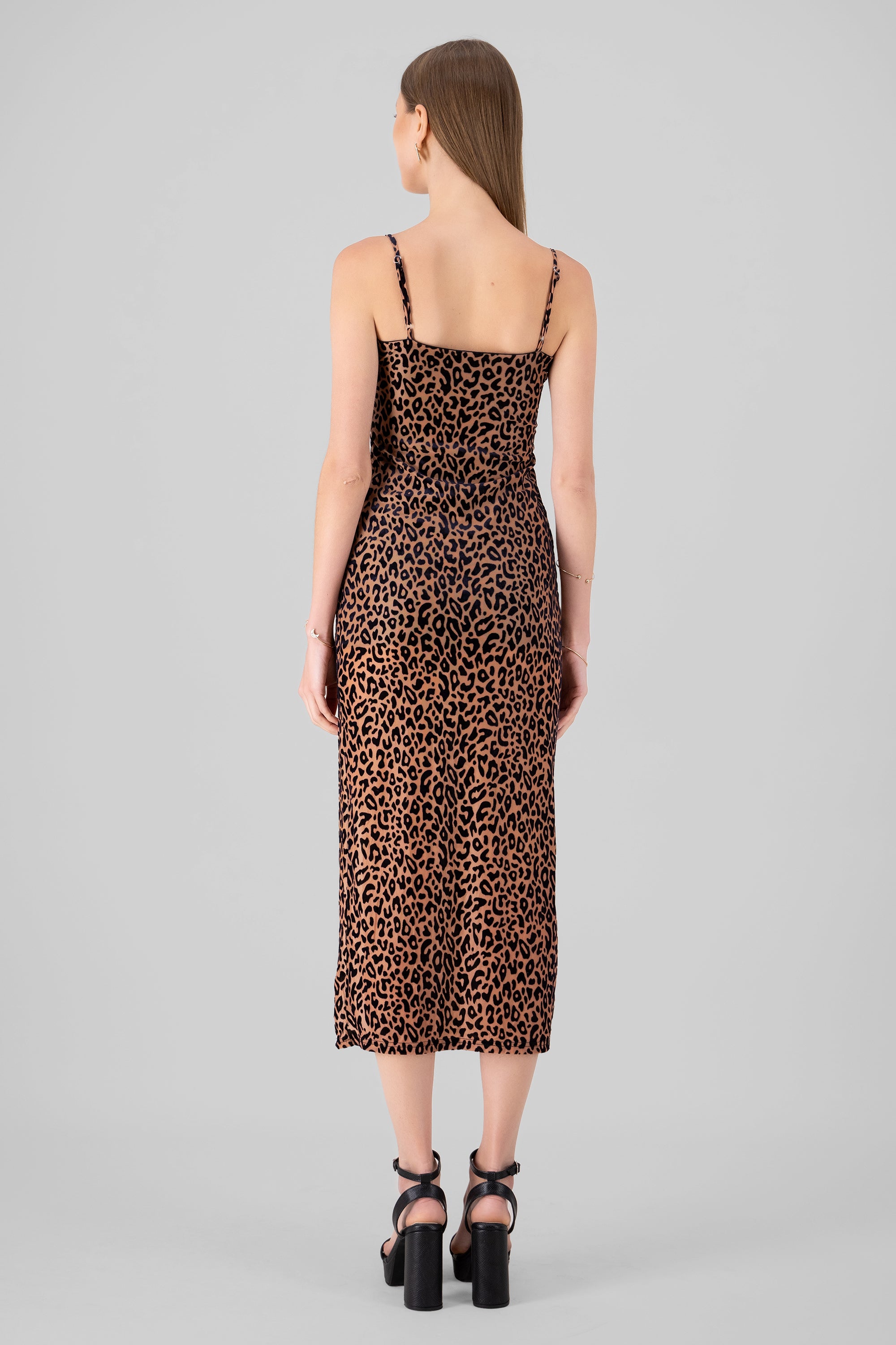 Vestido midi animal print mesh flock NEGRO COMBO