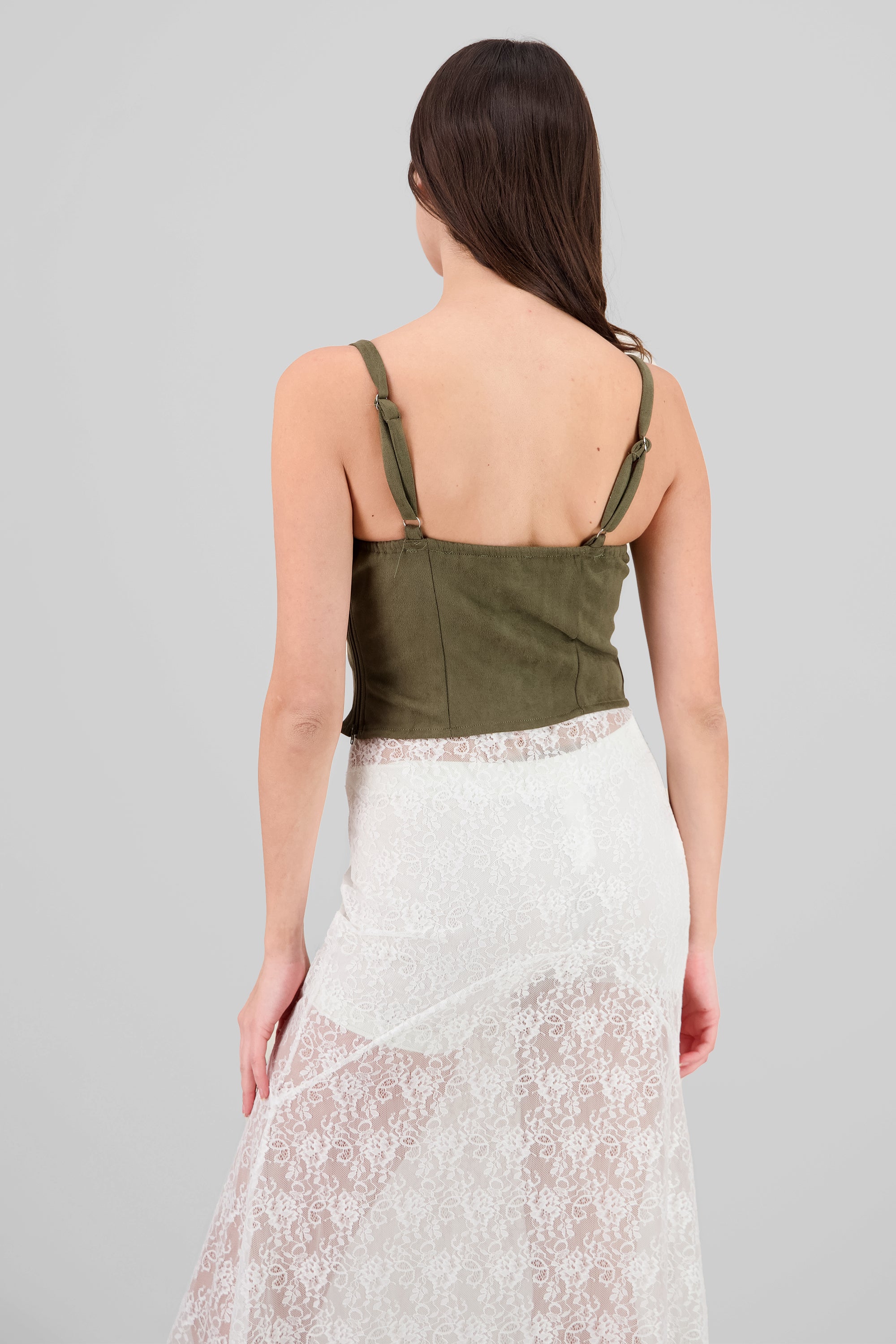 Blusa corset de gamuza con lace up OLIVO