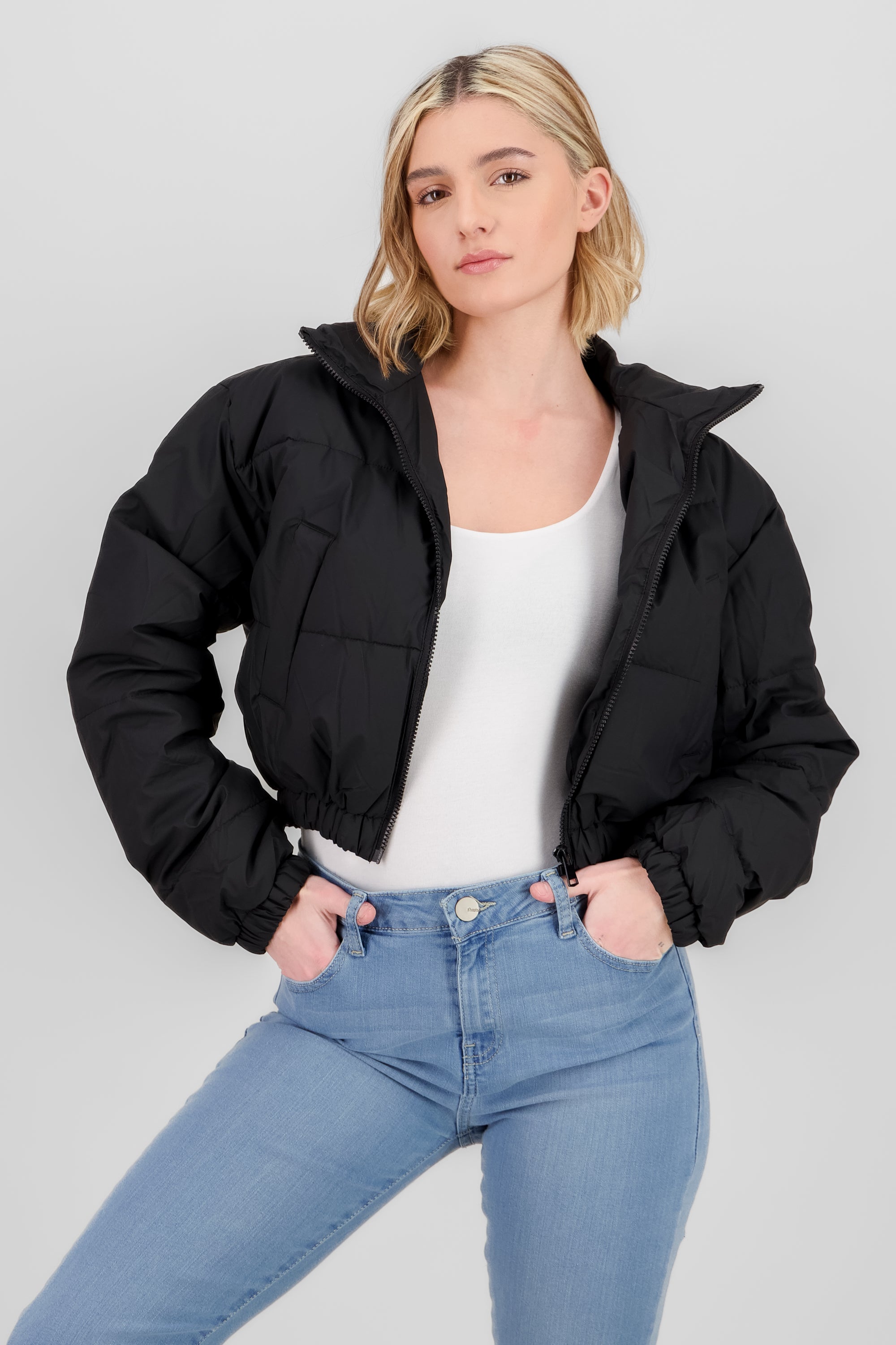 Chamarra corta efecto puffer NEGRO