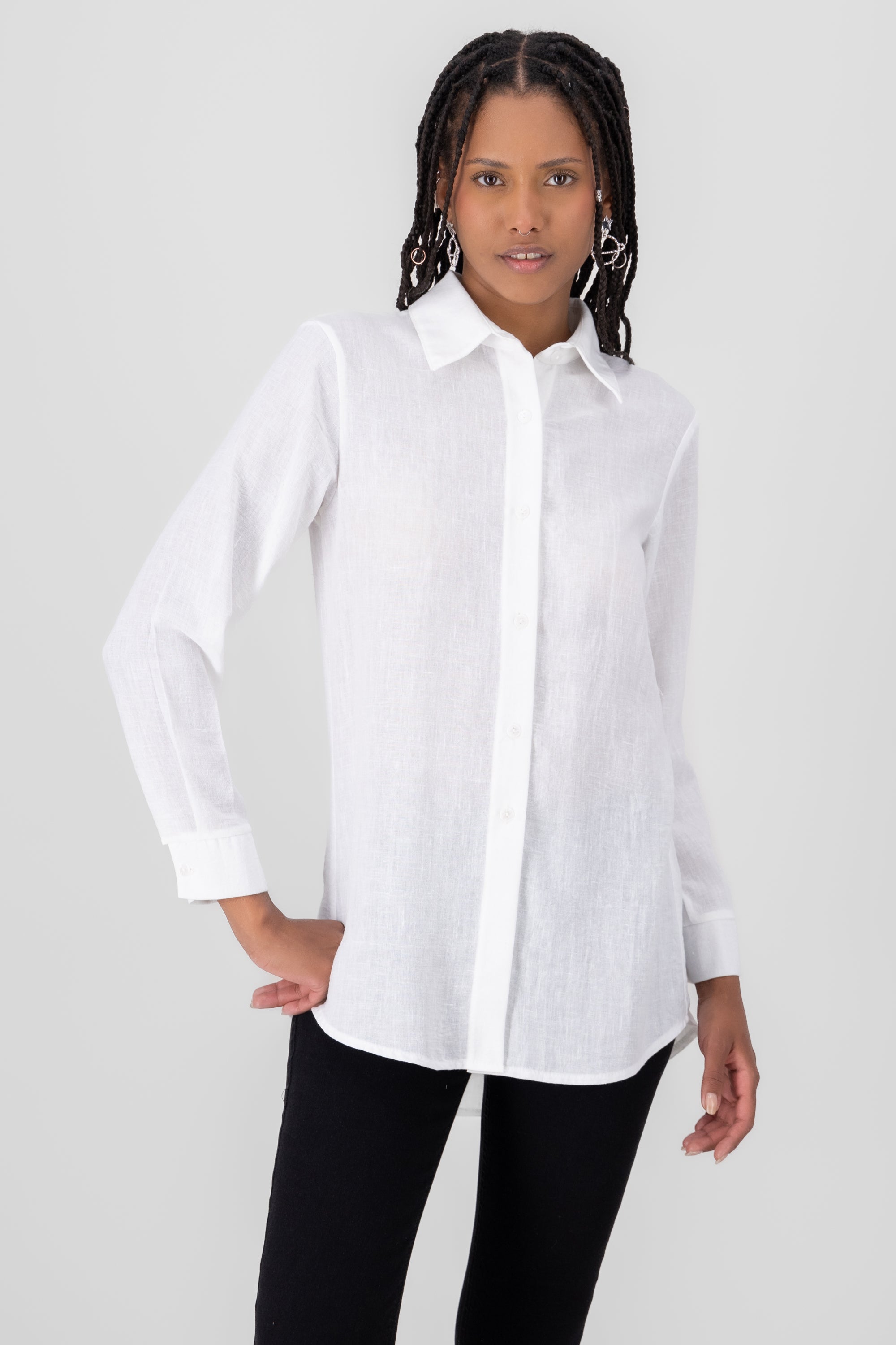 camisa fluida manga larga BLANCO