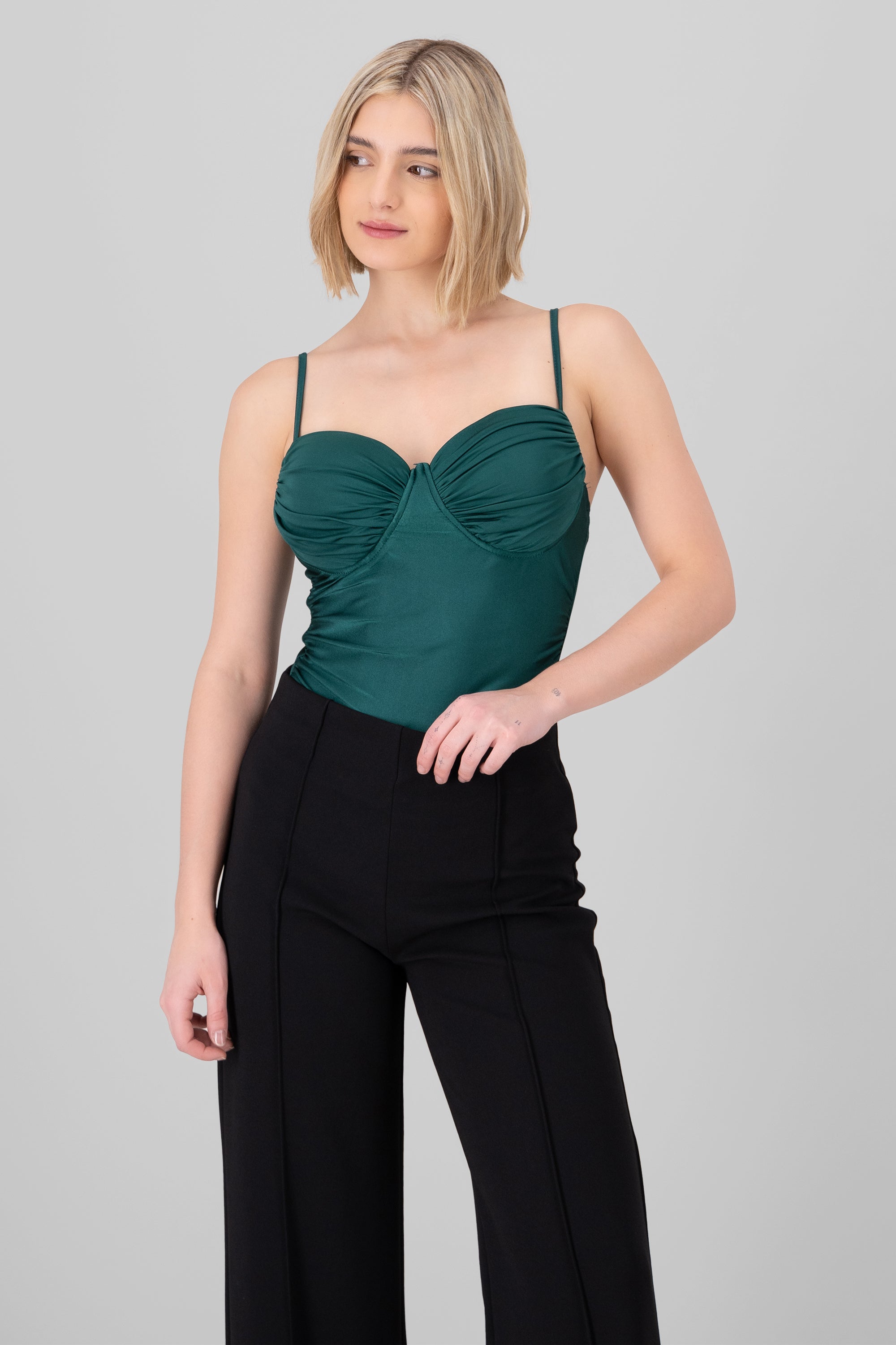 Bodysuit satin con copas VERDE CAZADOR