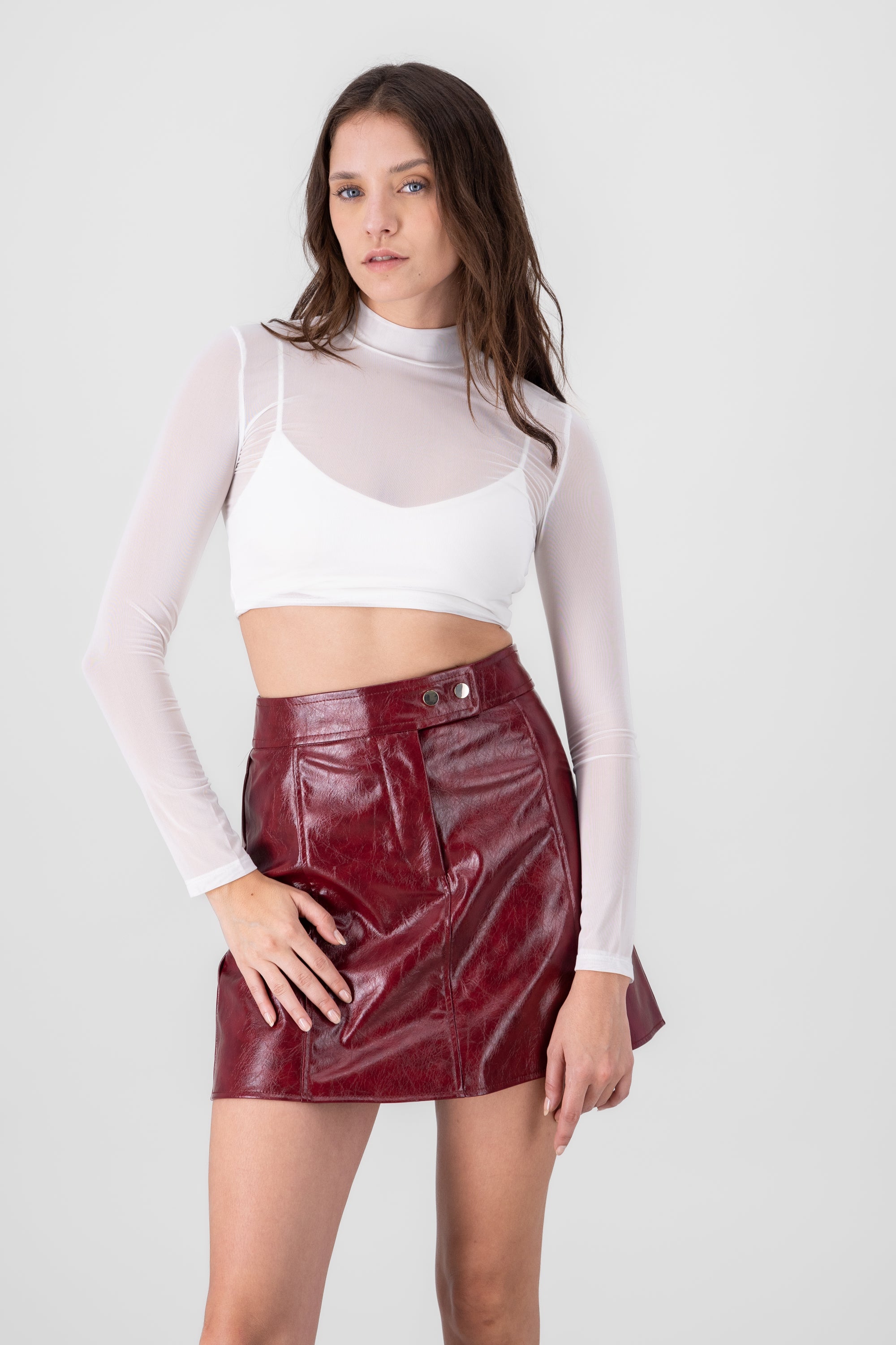 Top cropped de mesh liso BLANCO