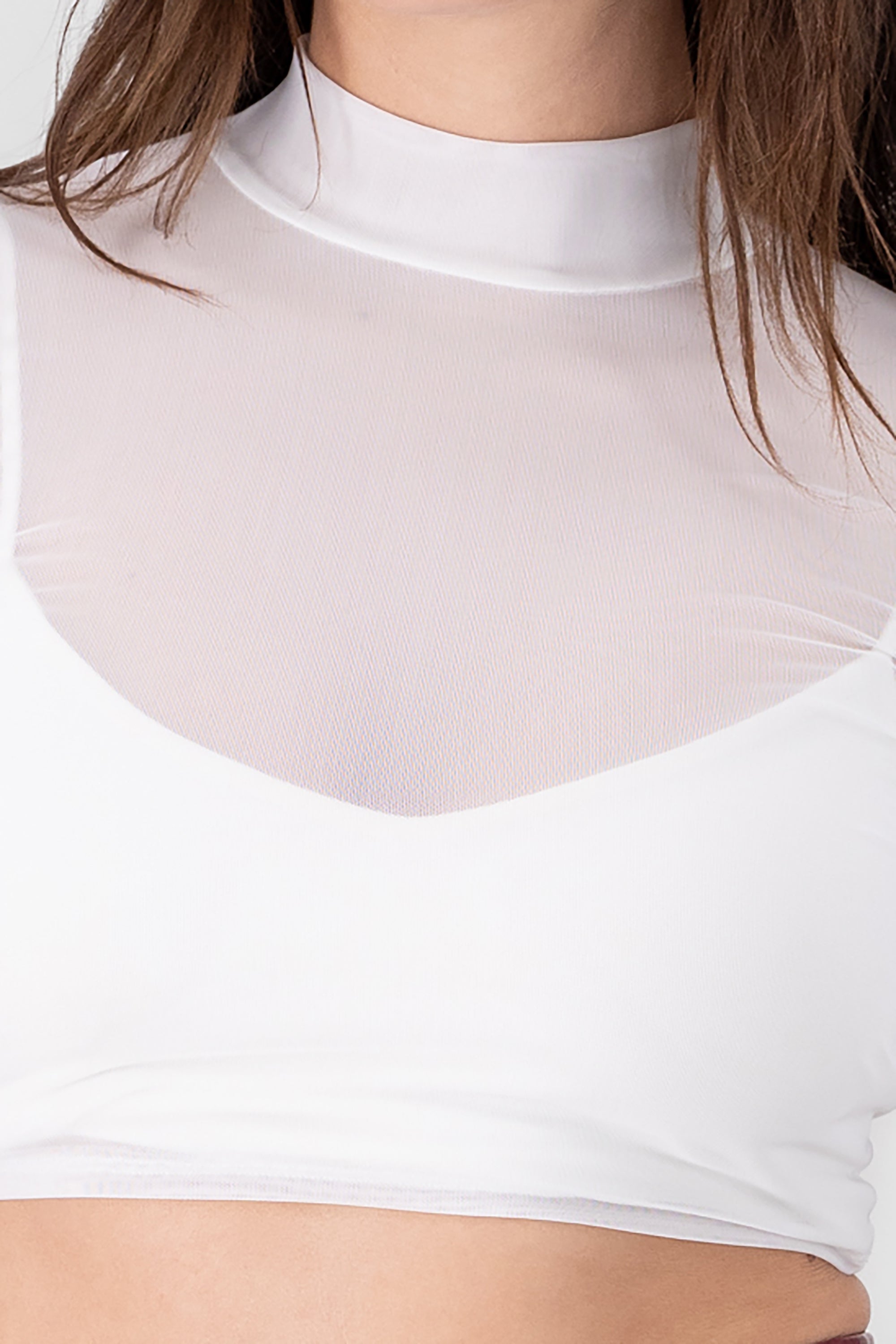 Top cropped de mesh liso BLANCO