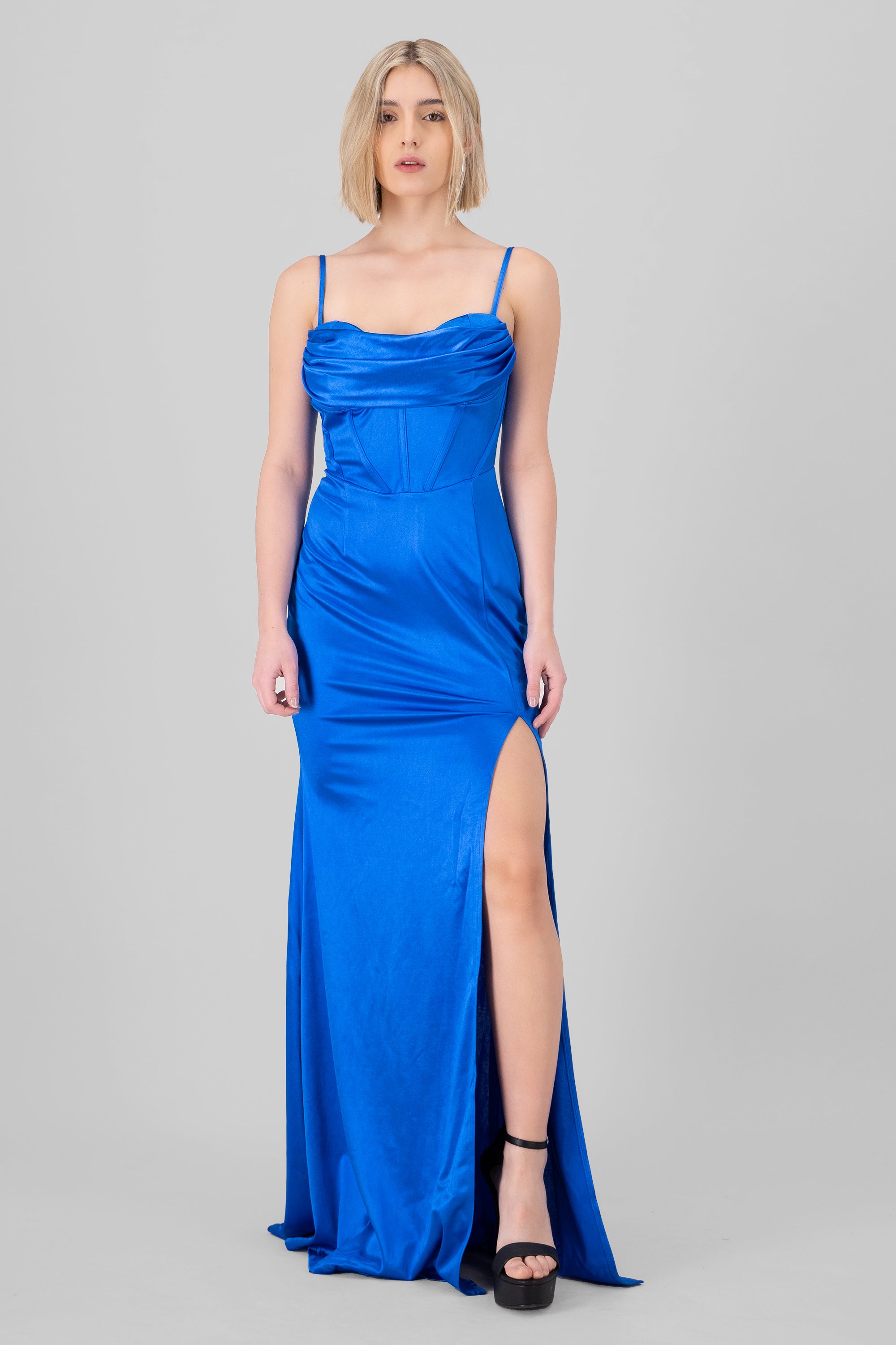 Vestido maxi escote cascada AZUL REY