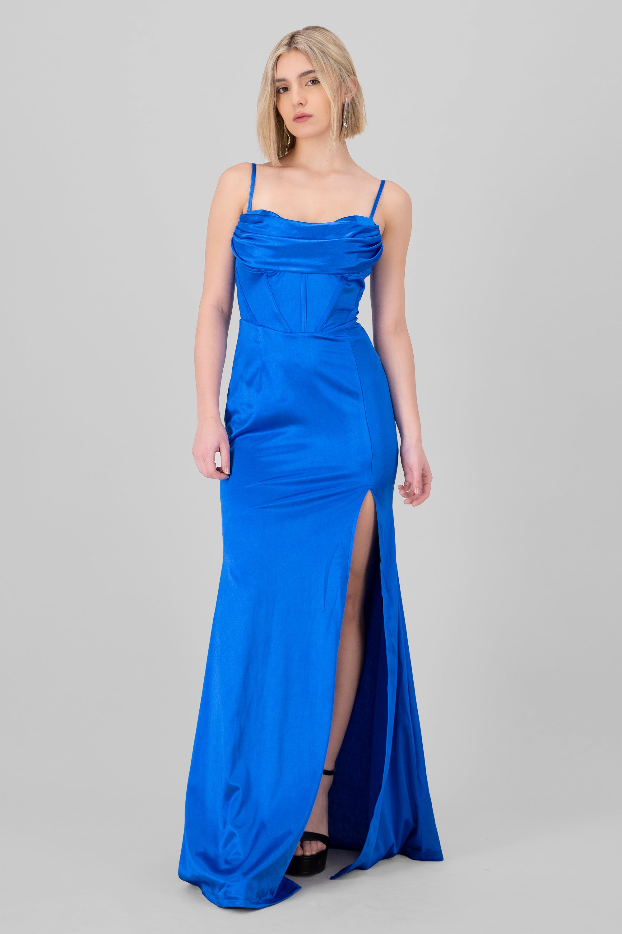 Vestido maxi escote cascada AZUL REY