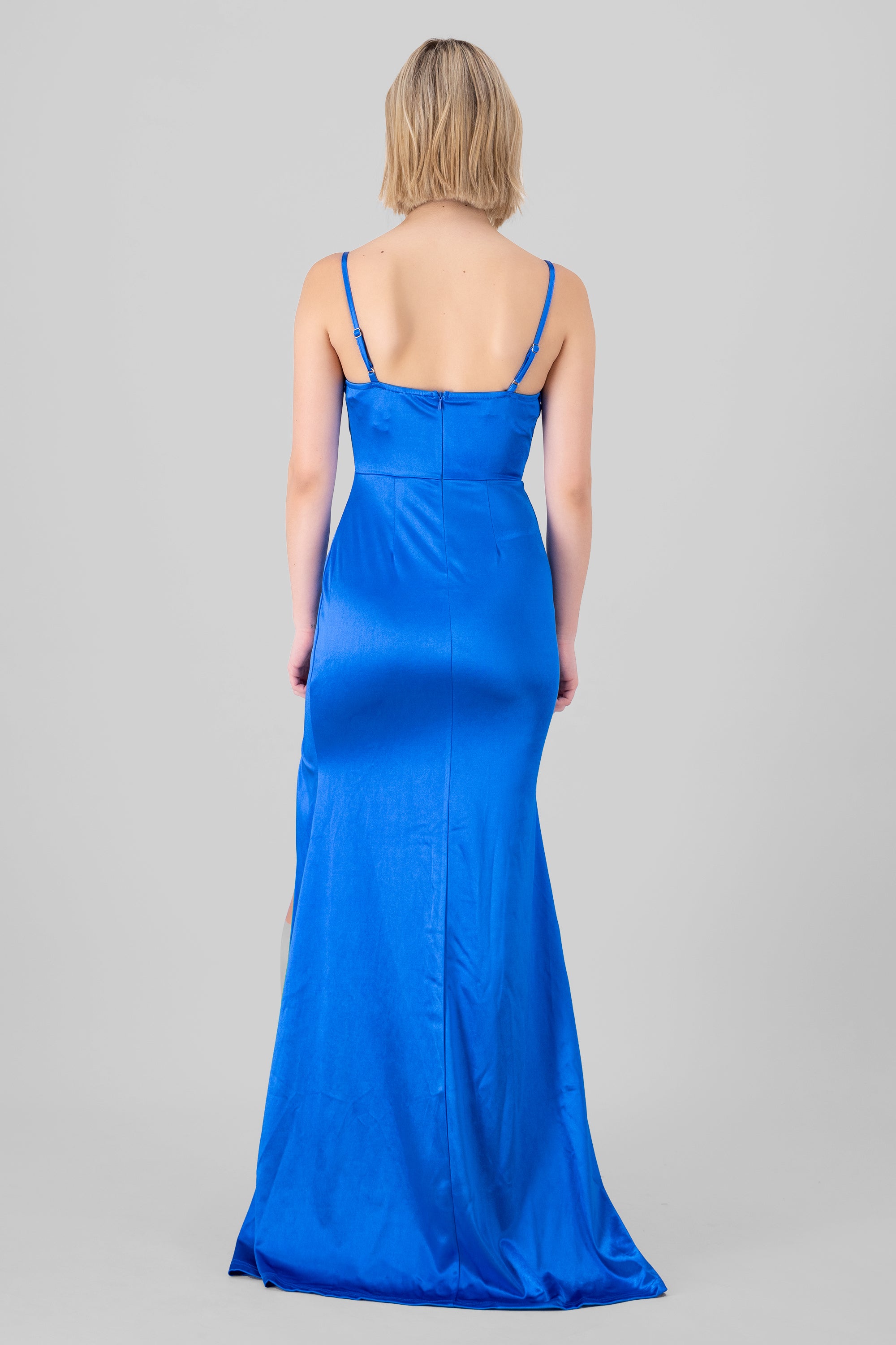 Vestido maxi escote cascada AZUL REY