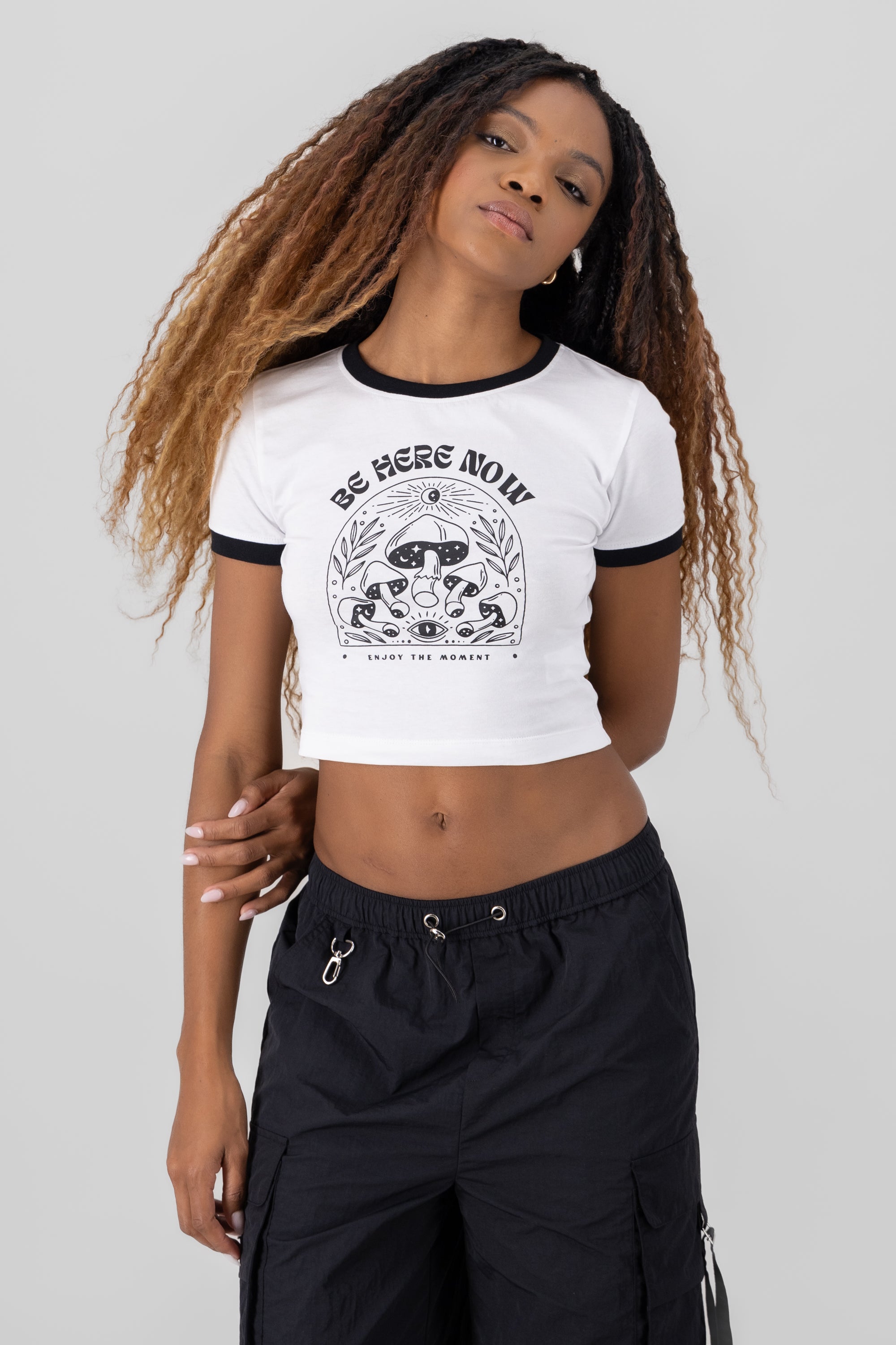 Crop top Be Here Now 100%algodon BLANCO