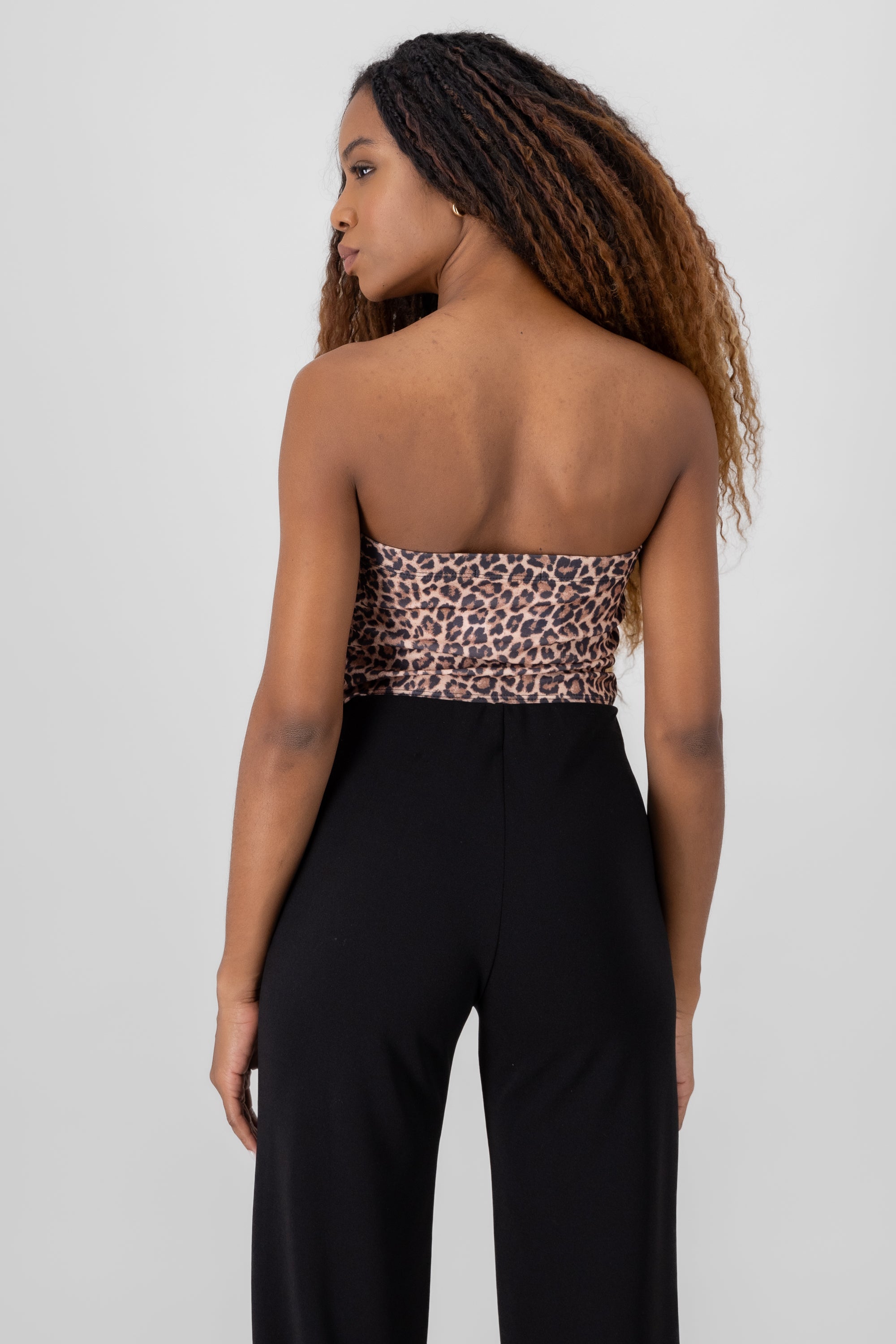 Top strapless moños animal print CAFE COMBO