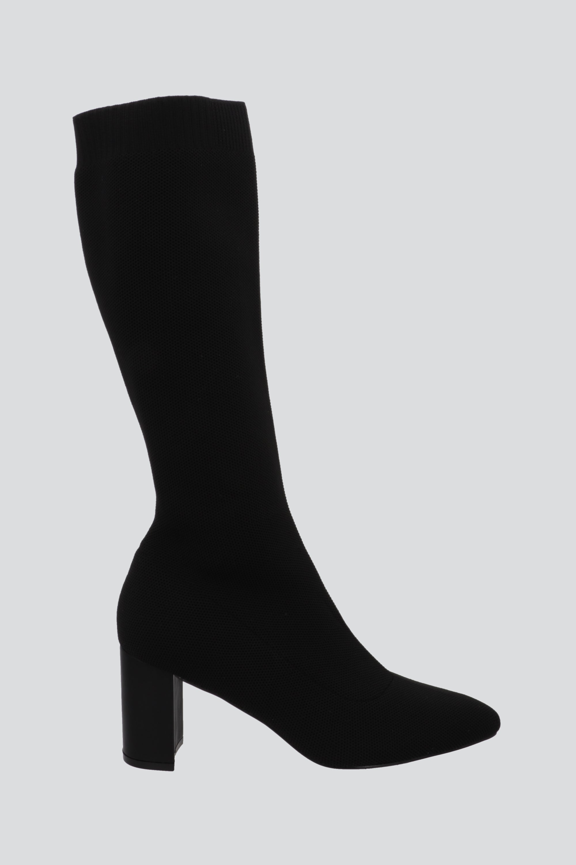 Bota Alta Tejida Tacón Bloque NEGRO