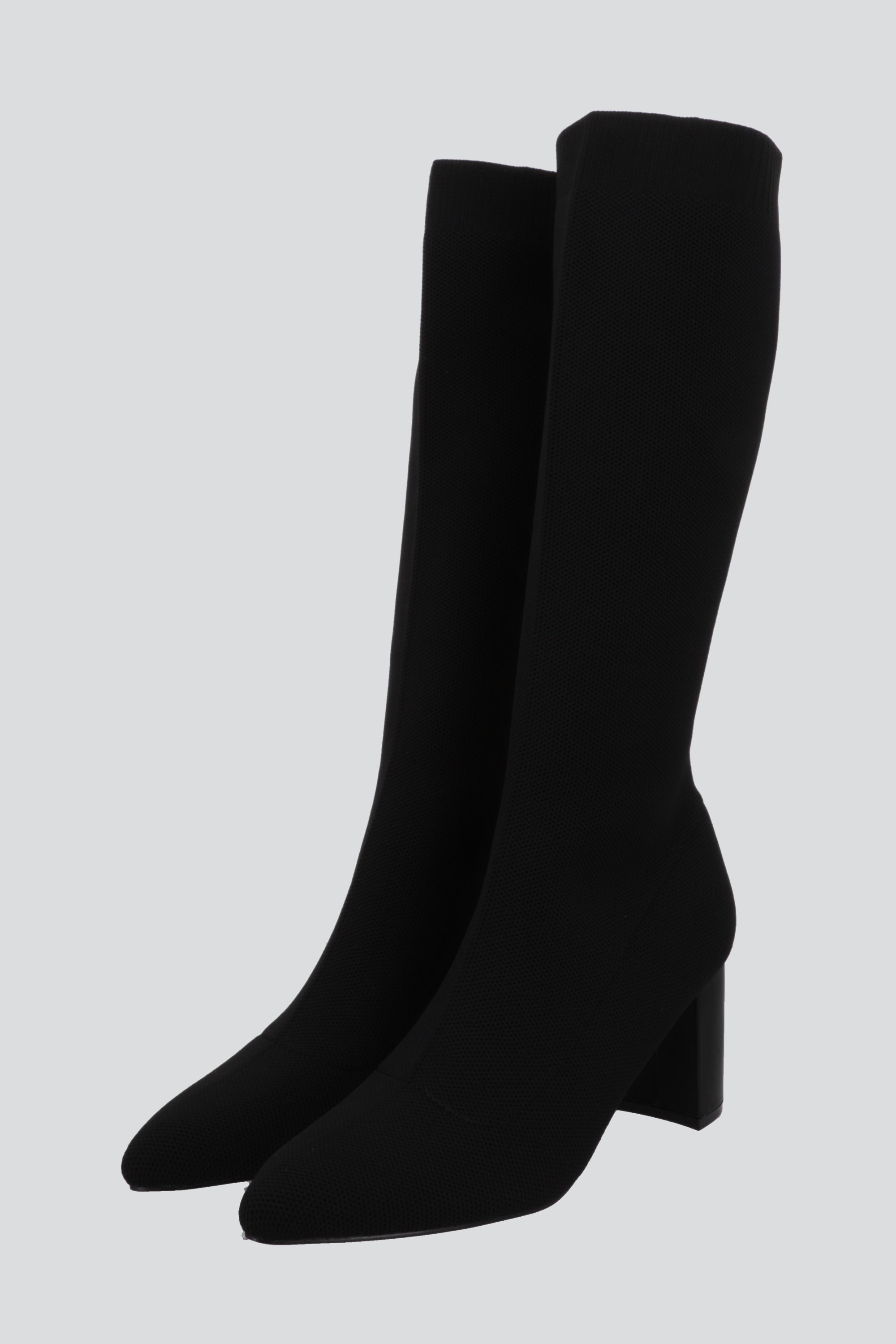 Bota Alta Tejida Tacón Bloque NEGRO