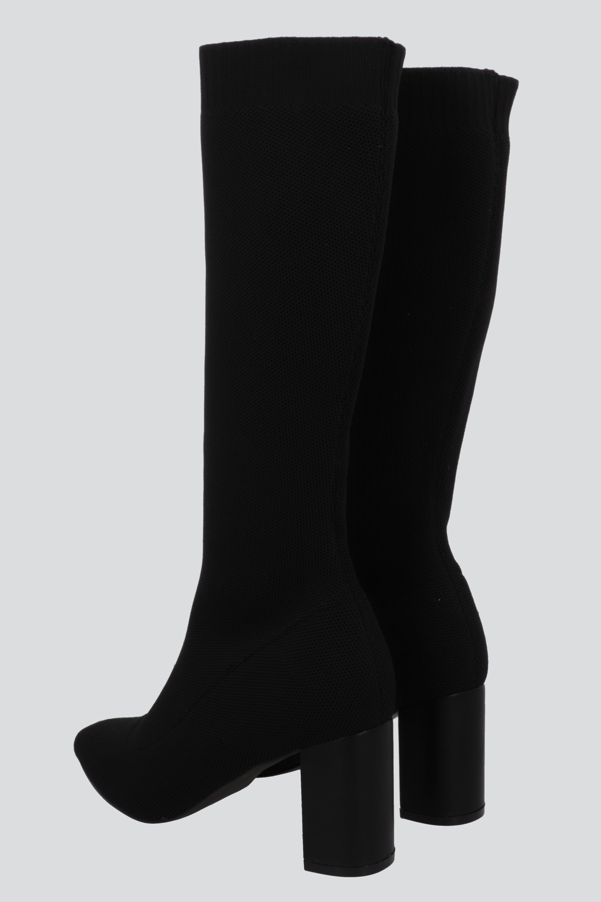 Bota Alta Tejida Tacón Bloque NEGRO