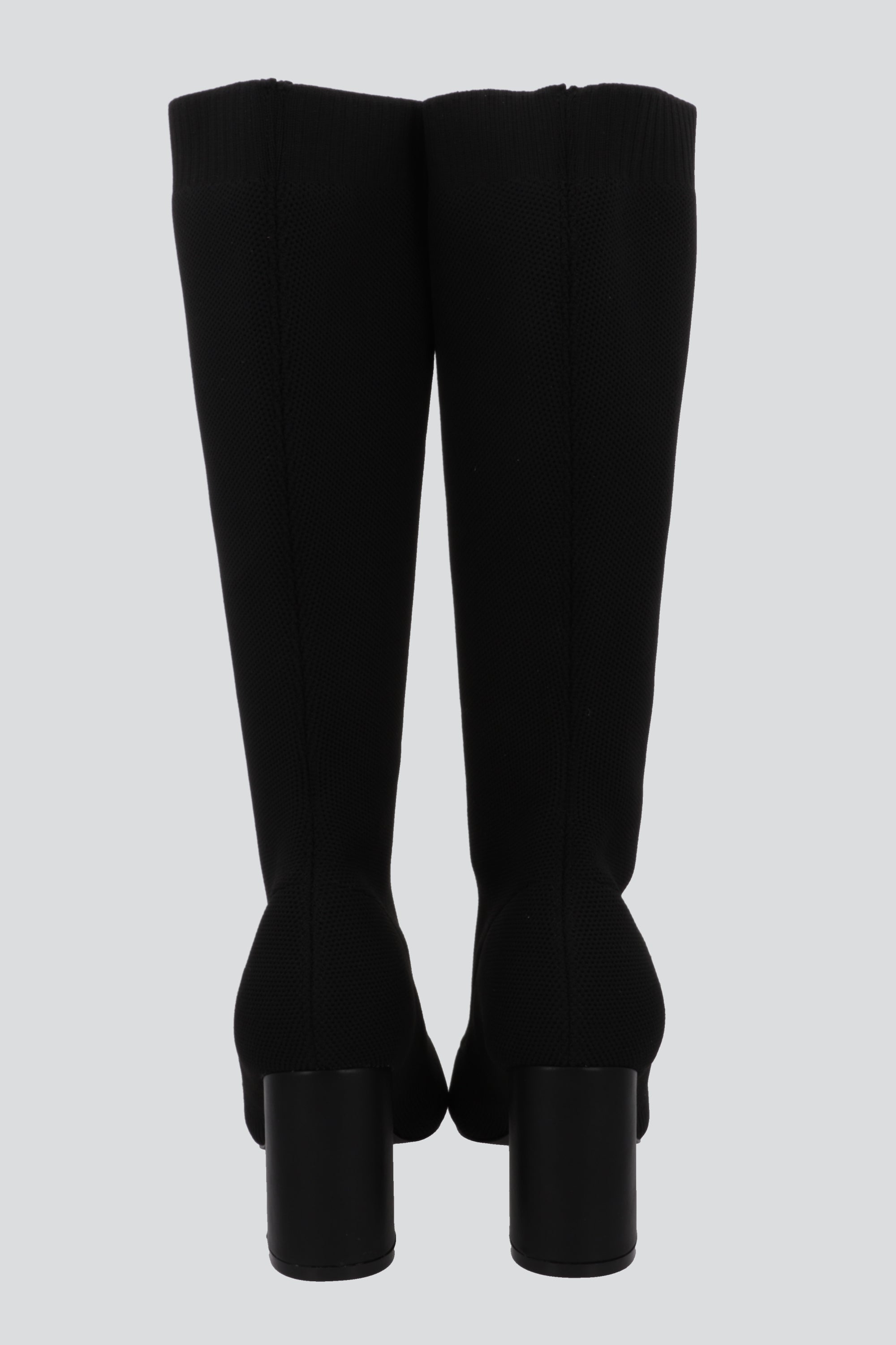Bota Alta Tejida Tacón Bloque NEGRO
