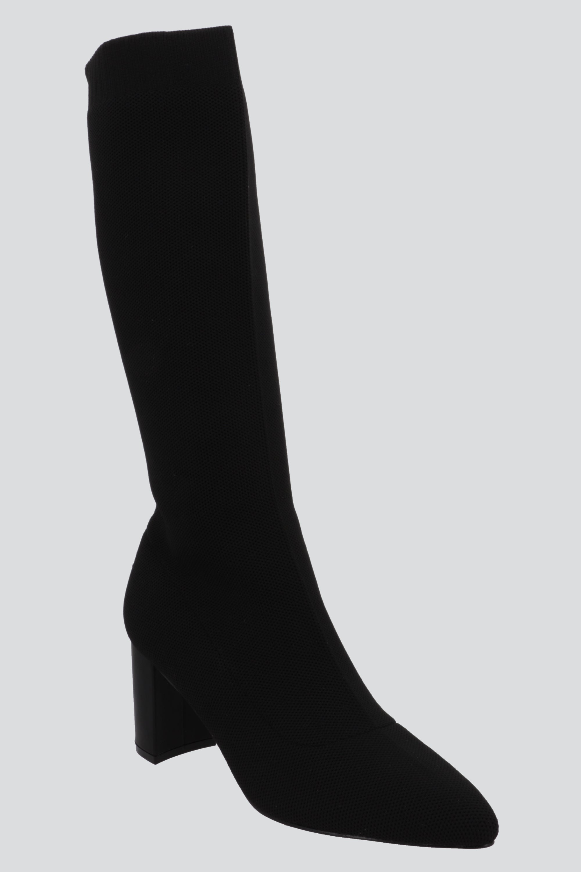 Bota Alta Tejida Tacón Bloque NEGRO
