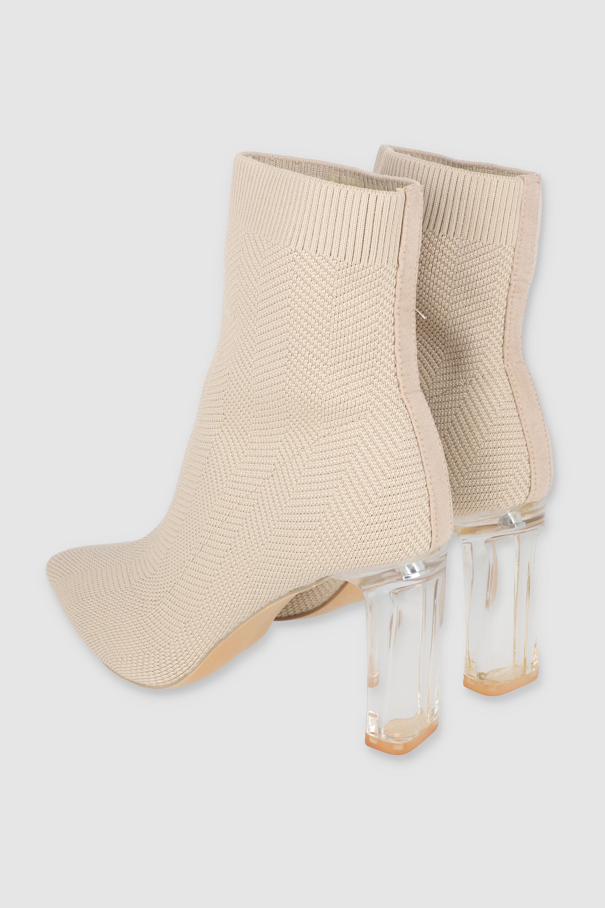 BOTIN TEJIDO TACON TRANSPARENTE NUDE