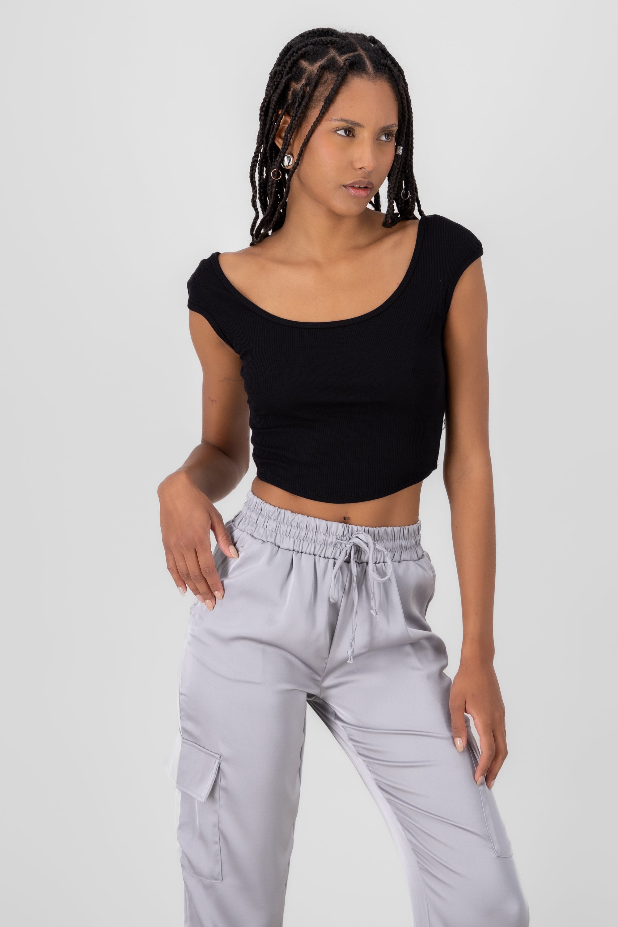 Top cuello redondo rib
