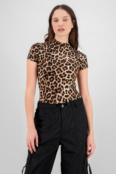 Bodysuit manga larga leopardo