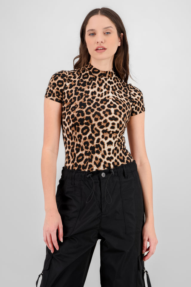 Bodysuit manga larga leopardo