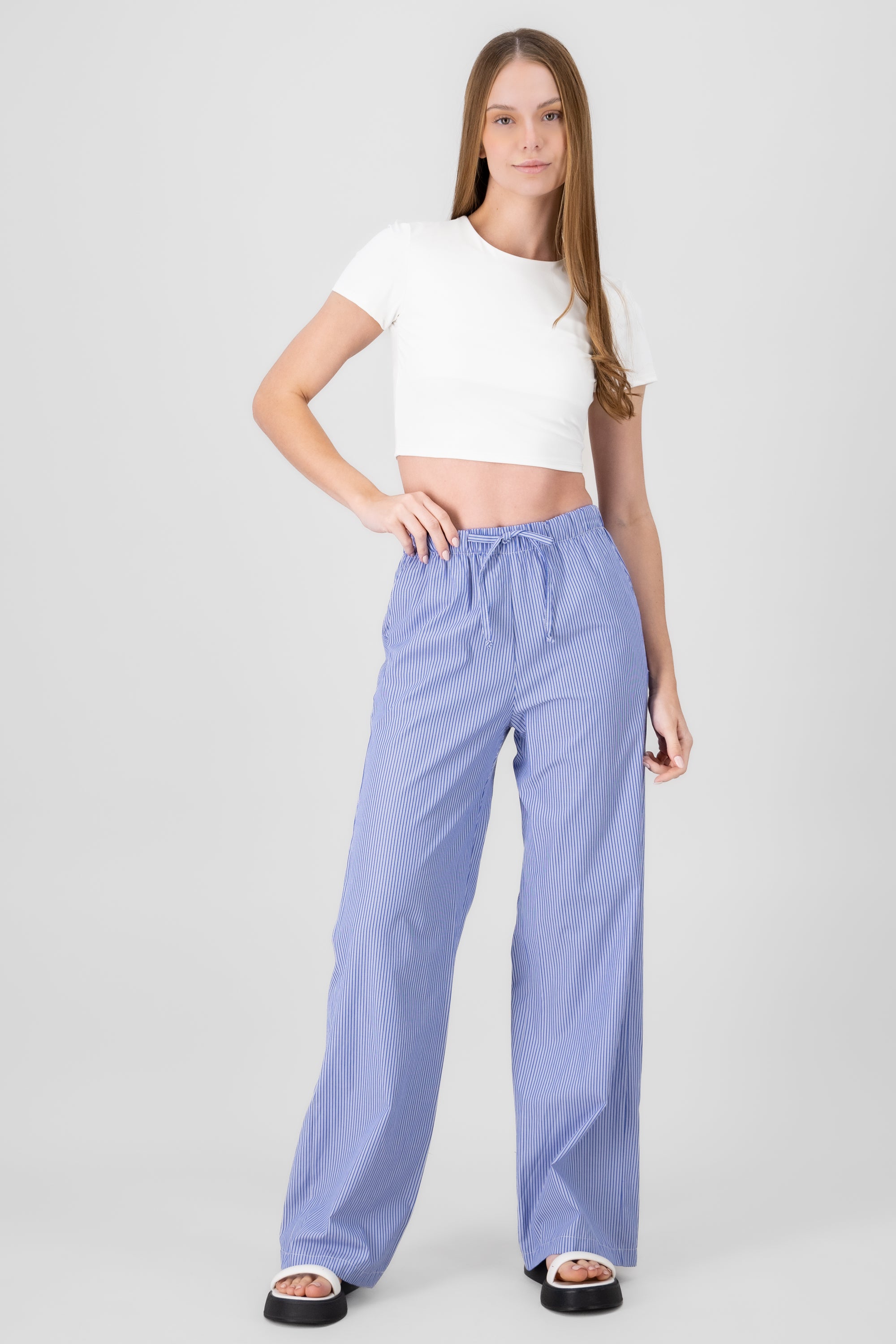 Pantalon amplio rayas con jareta Hypsters AZUL COMBO