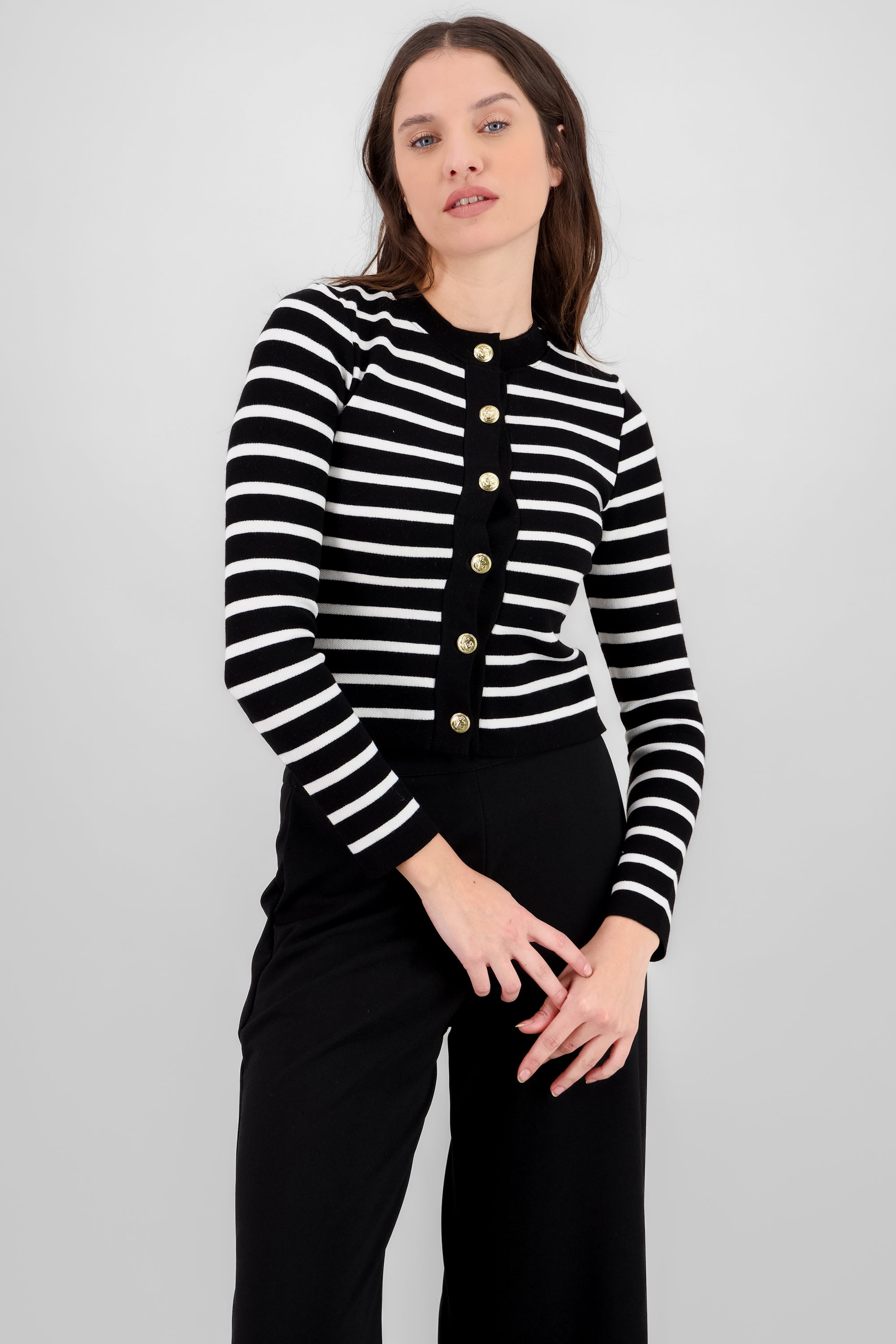 Cardigan rayas viscosa con boton Hypsters NEGRO COMBO