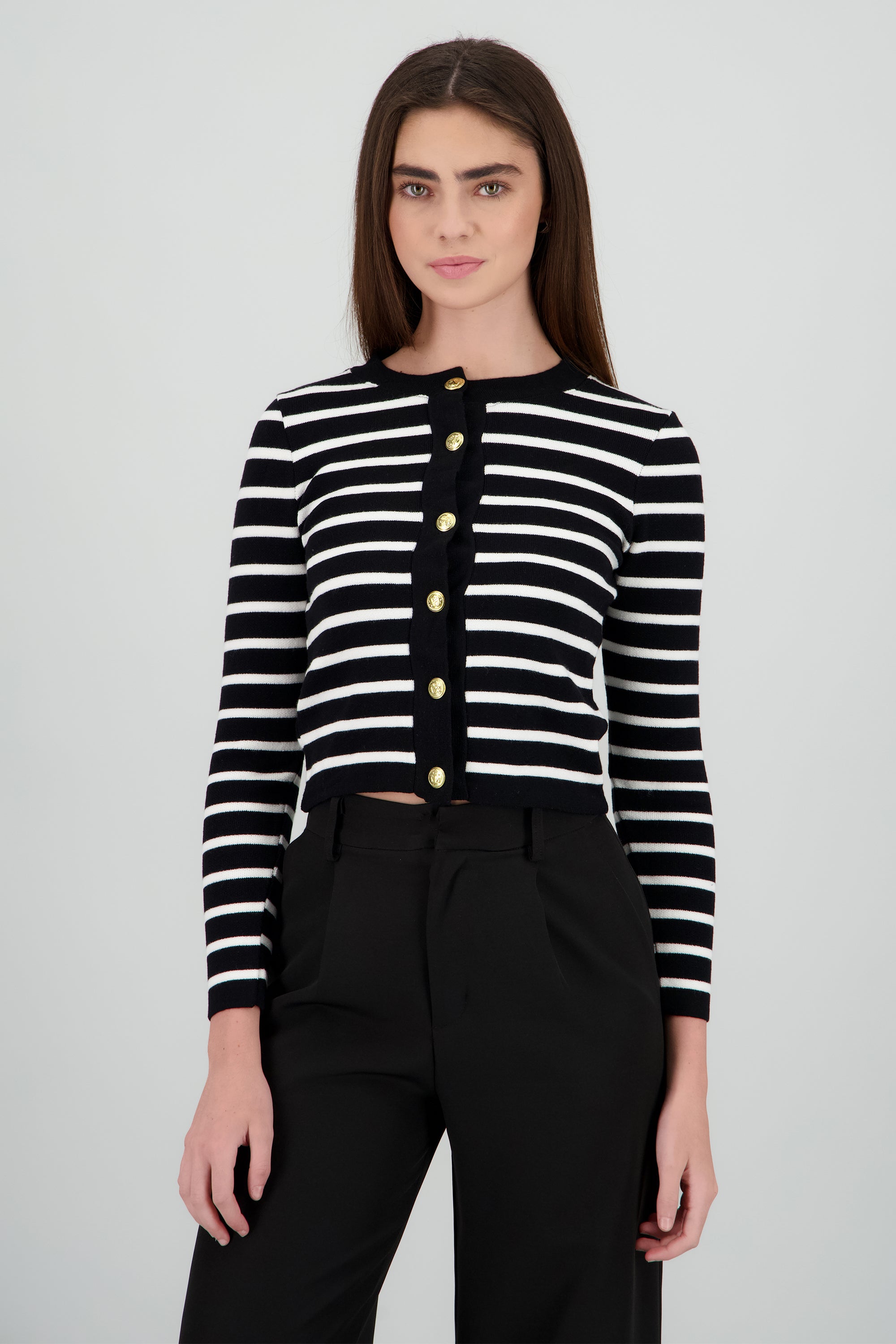 Cardigan rayas viscosa con boton Hypsters NEGRO COMBO