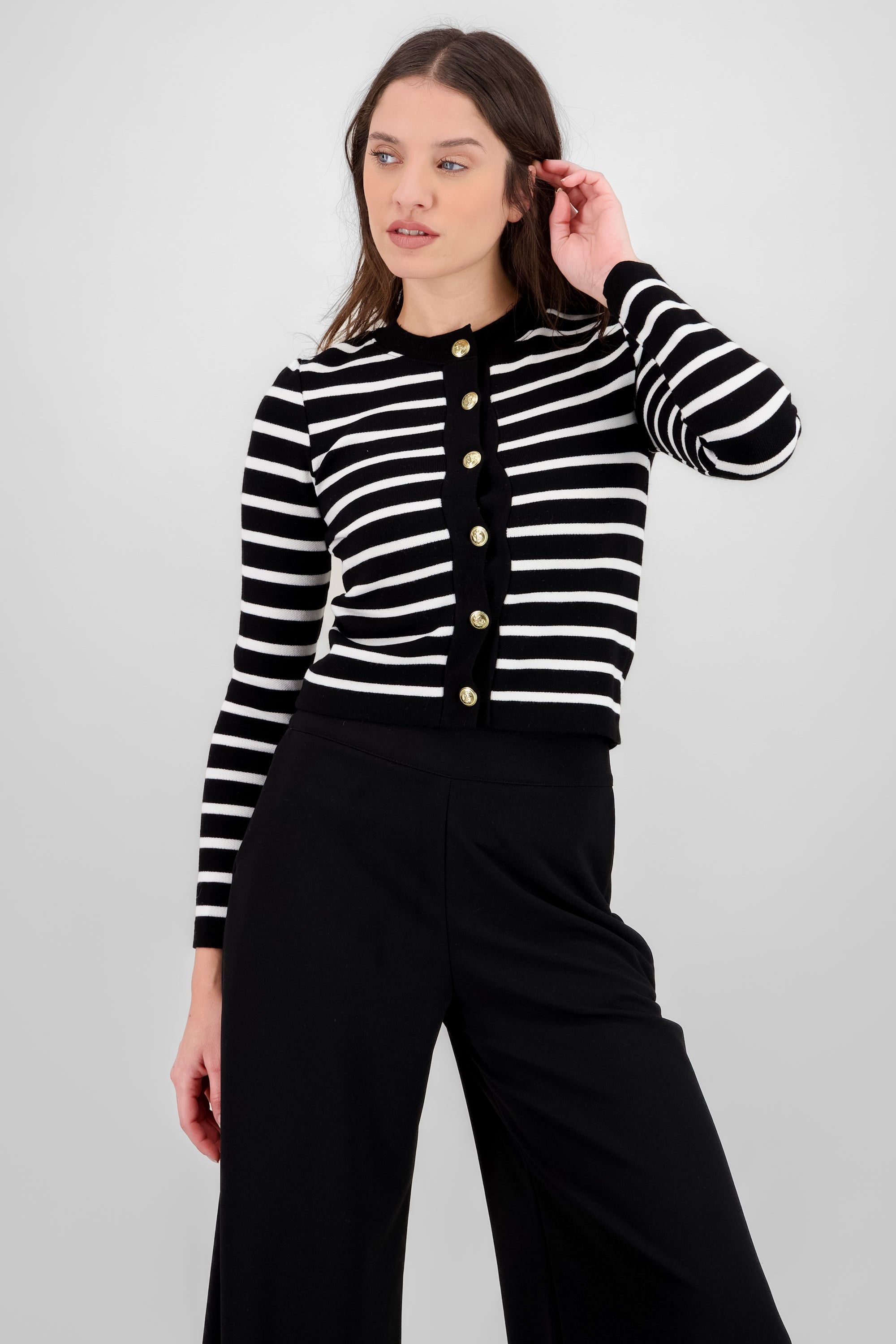 Cardigan rayas viscosa con boton Hypsters NEGRO COMBO