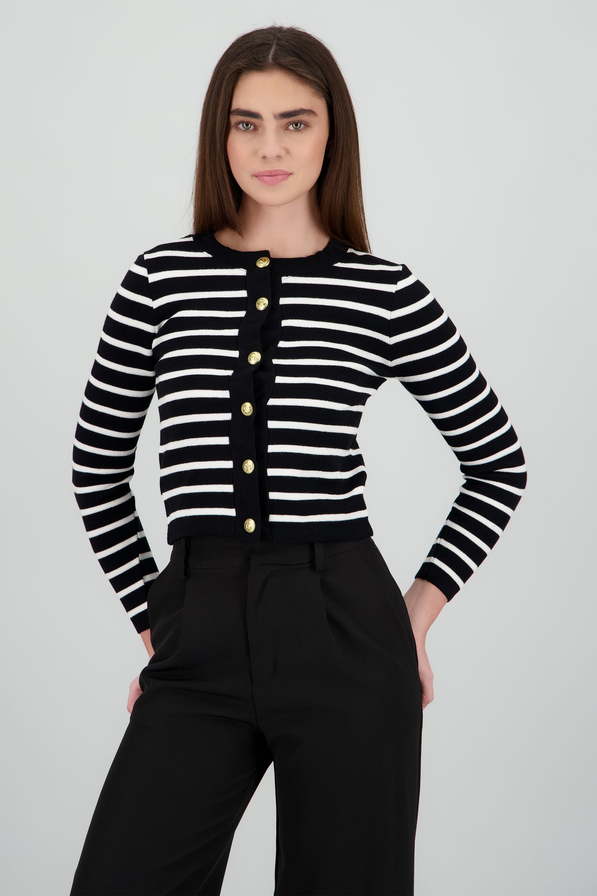 Cardigan rayas viscosa con boton Hypsters NEGRO COMBO