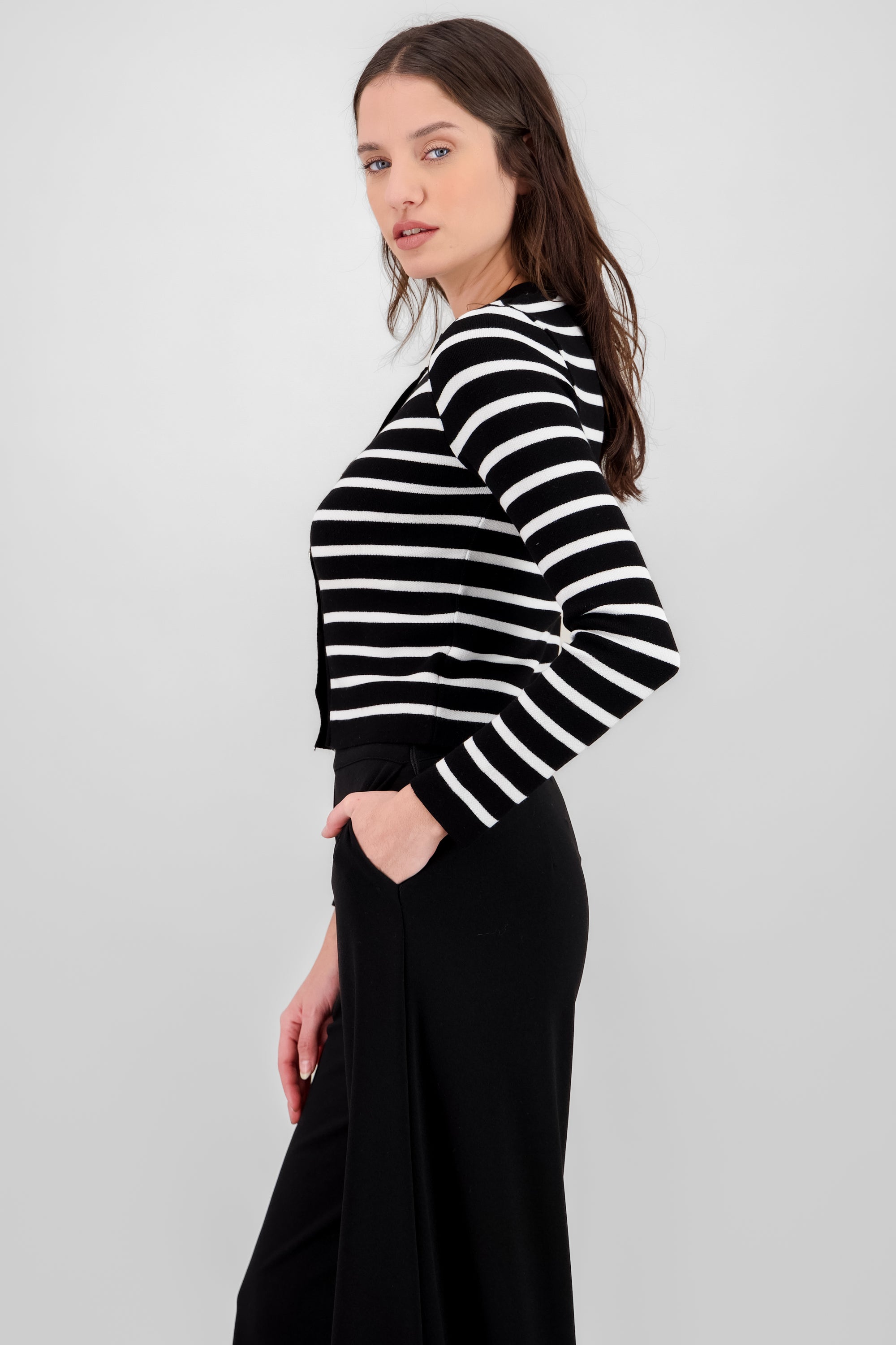 Cardigan rayas viscosa con boton Hypsters NEGRO COMBO