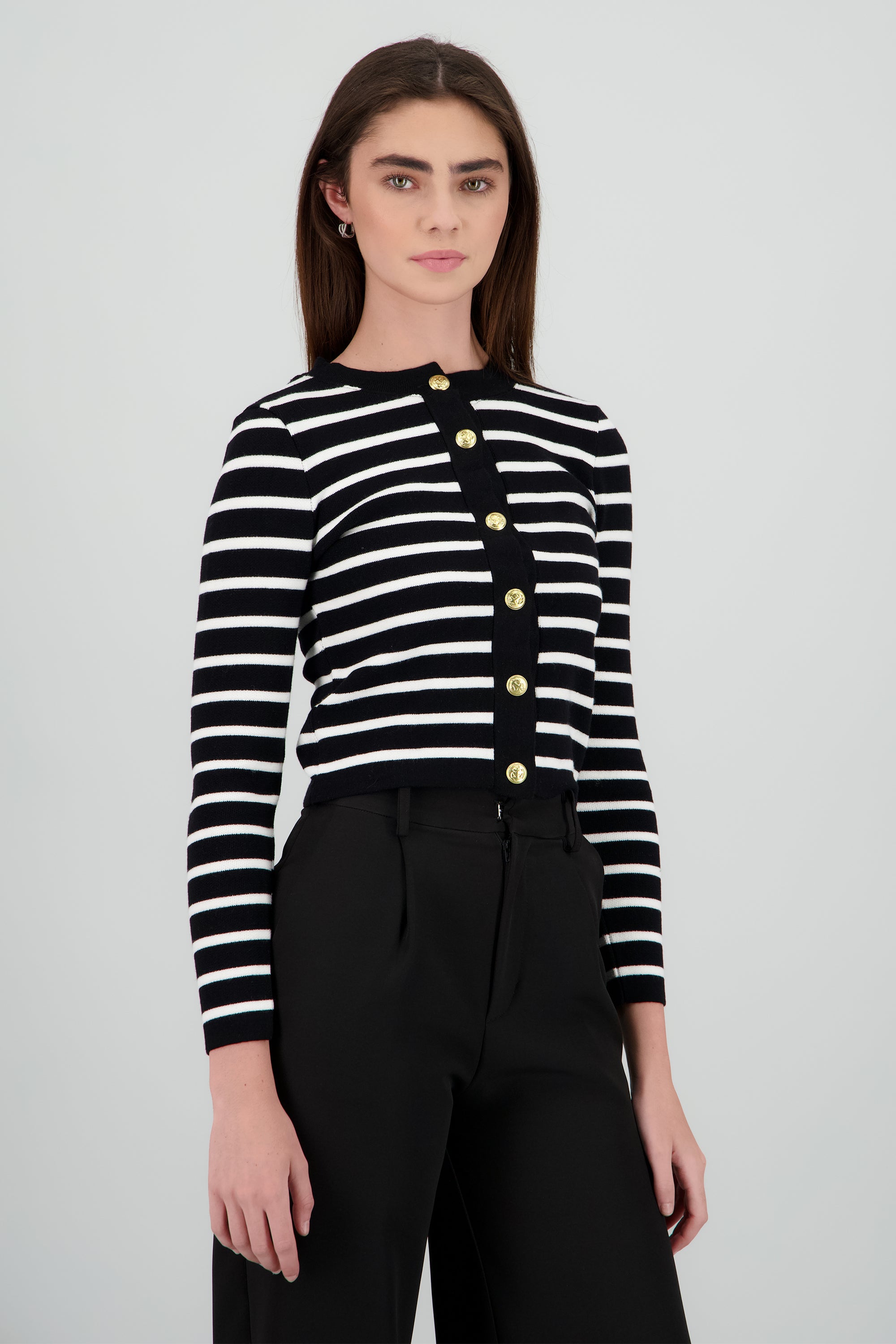 Cardigan rayas viscosa con boton Hypsters NEGRO COMBO