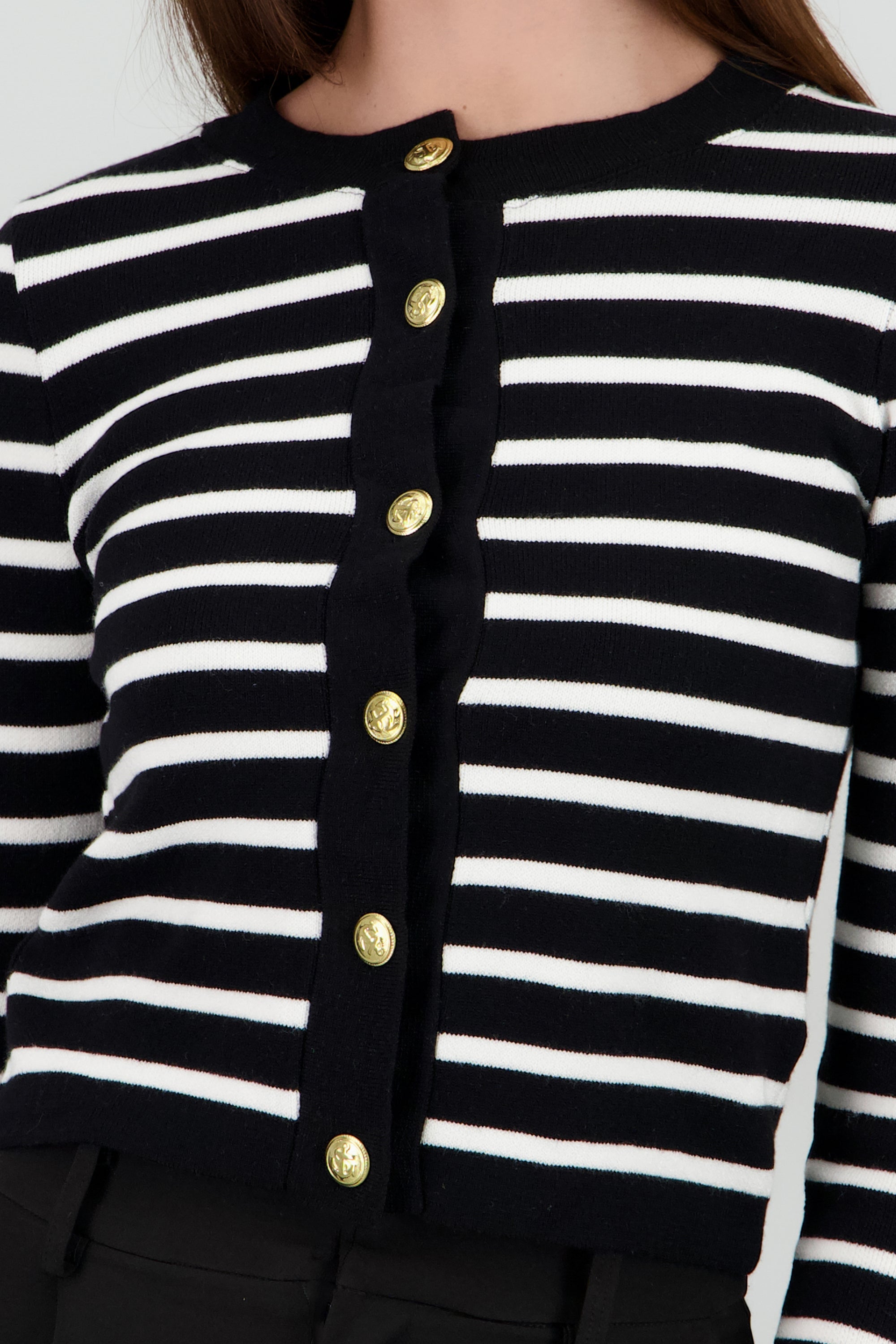 Cardigan rayas viscosa con boton Hypsters NEGRO COMBO