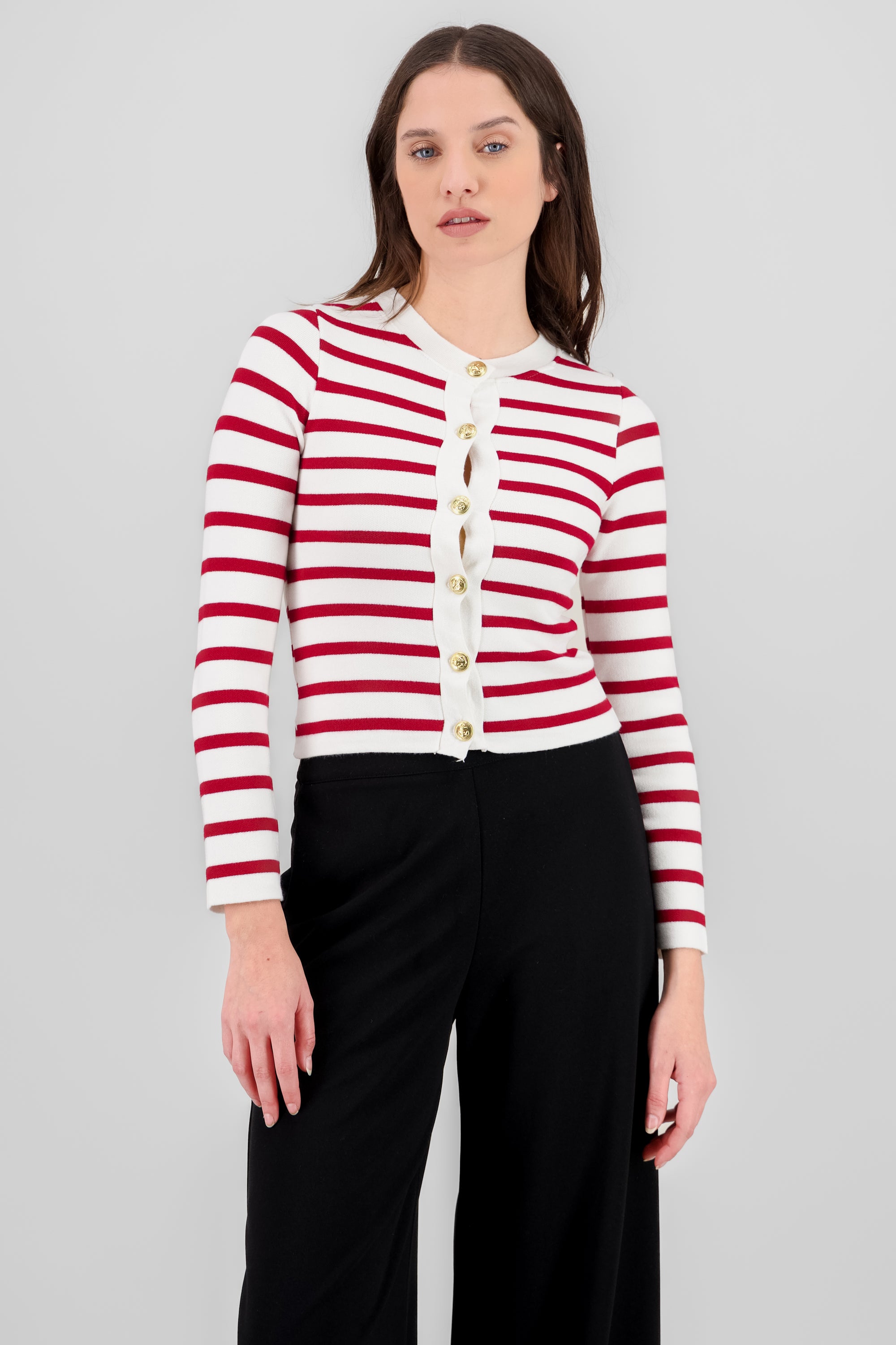 Cardigan rayas viscosa con boton Hypsters ROJO