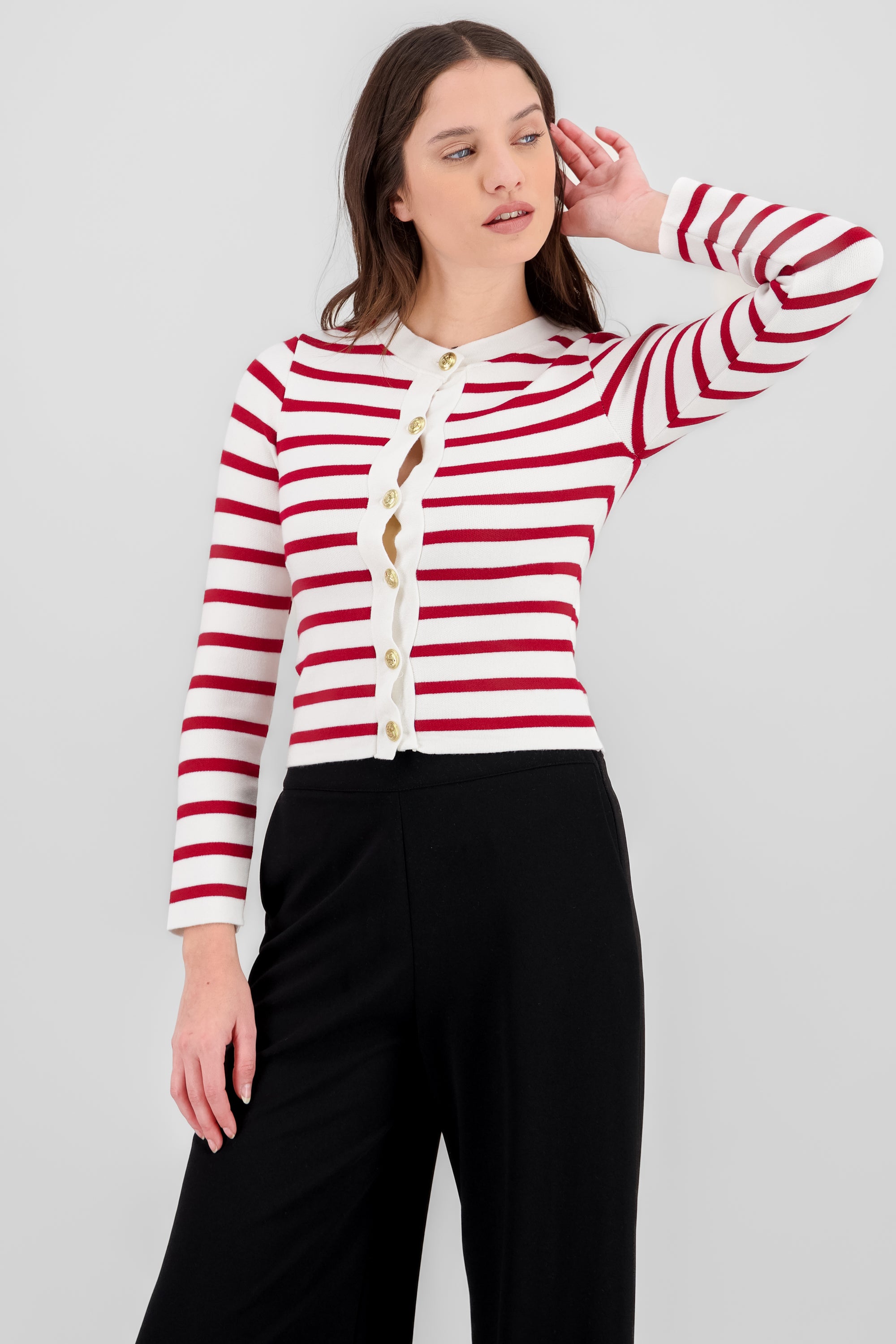 Cardigan rayas viscosa con boton Hypsters ROJO