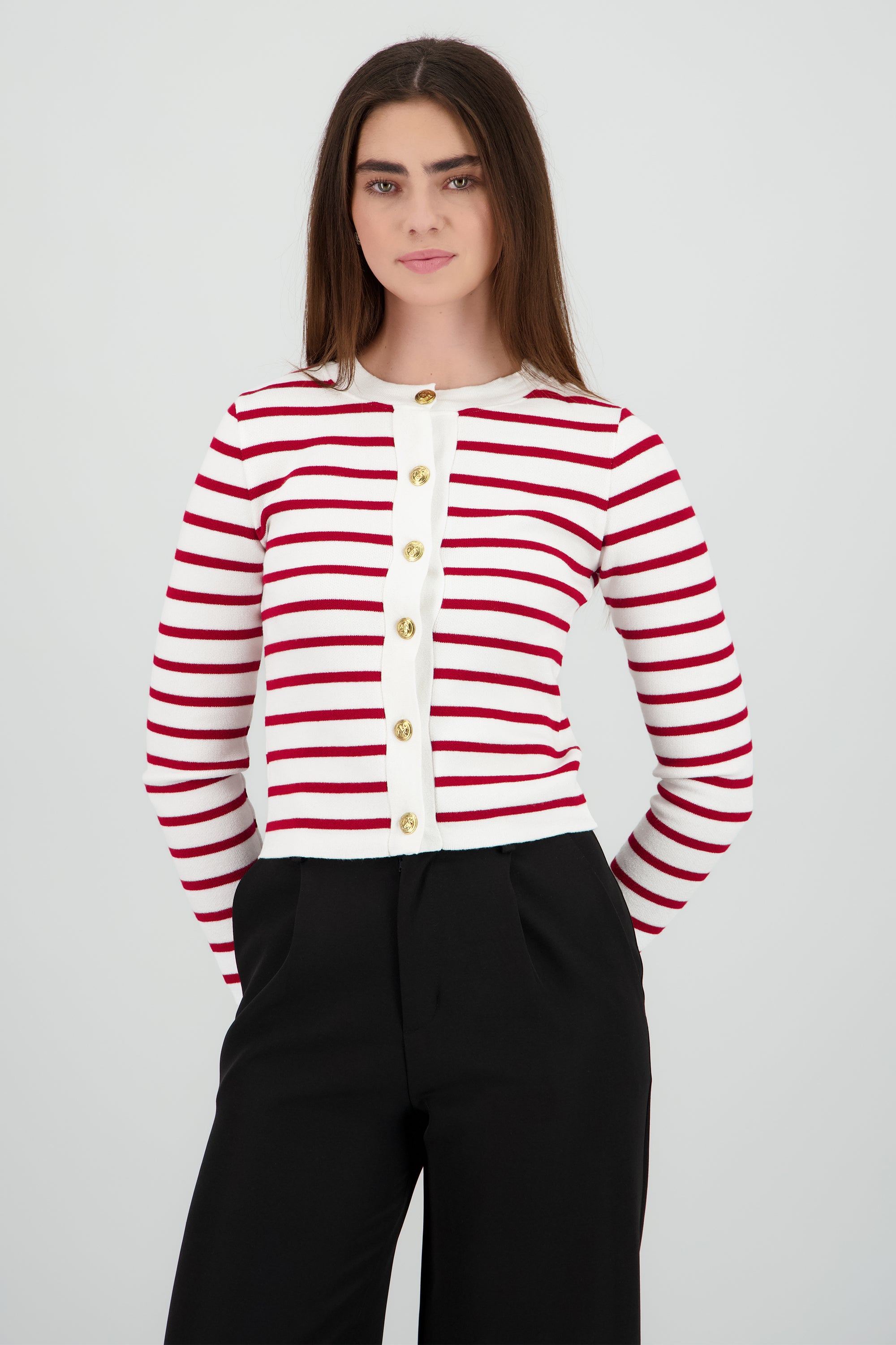 Cardigan rayas viscosa con boton Hypsters ROJO