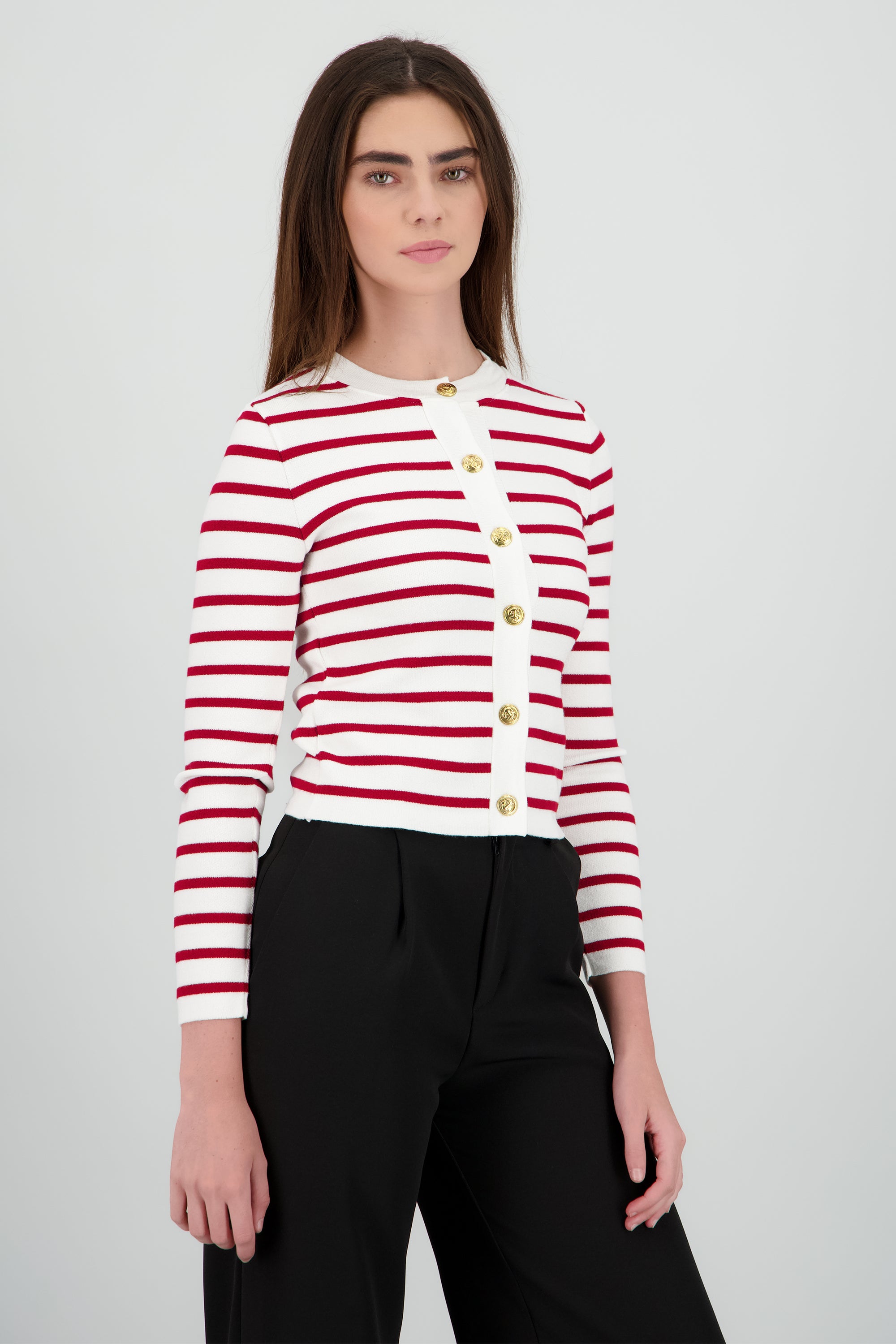 Cardigan rayas viscosa con boton Hypsters ROJO