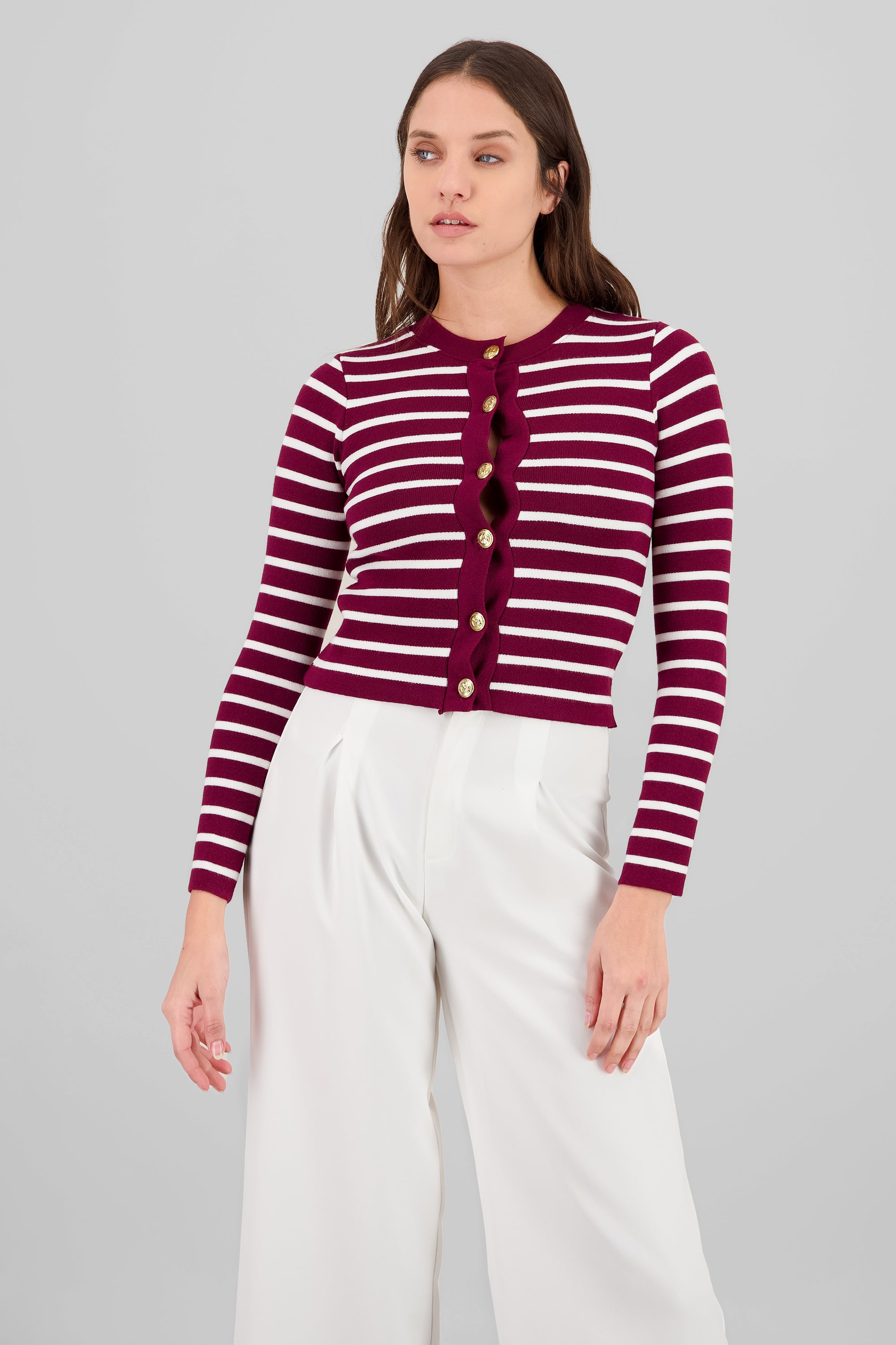 Cardigan rayas viscosa con boton Hypsters VINO COMBO