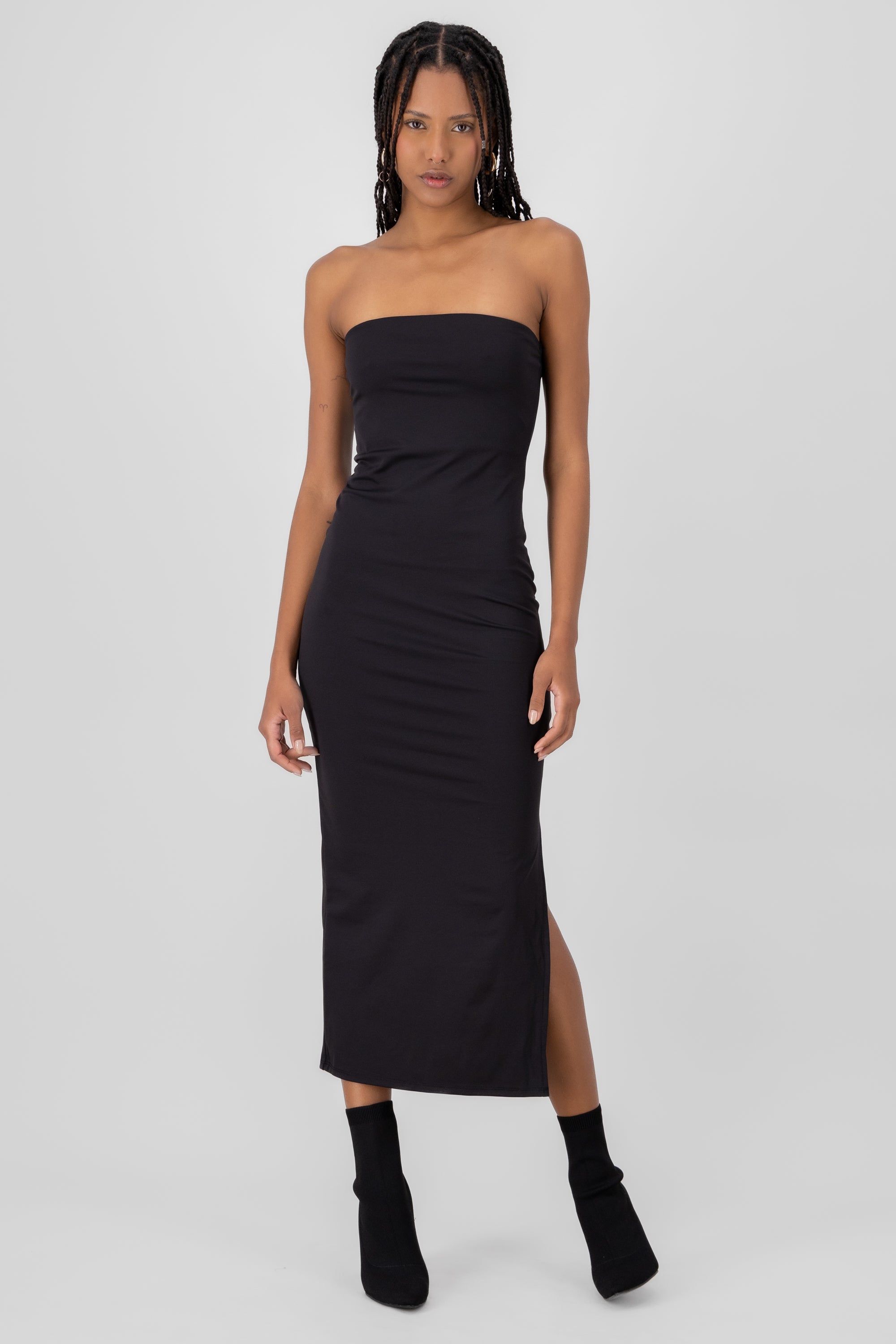 Vestido maxi strapless bodycon NEGRO