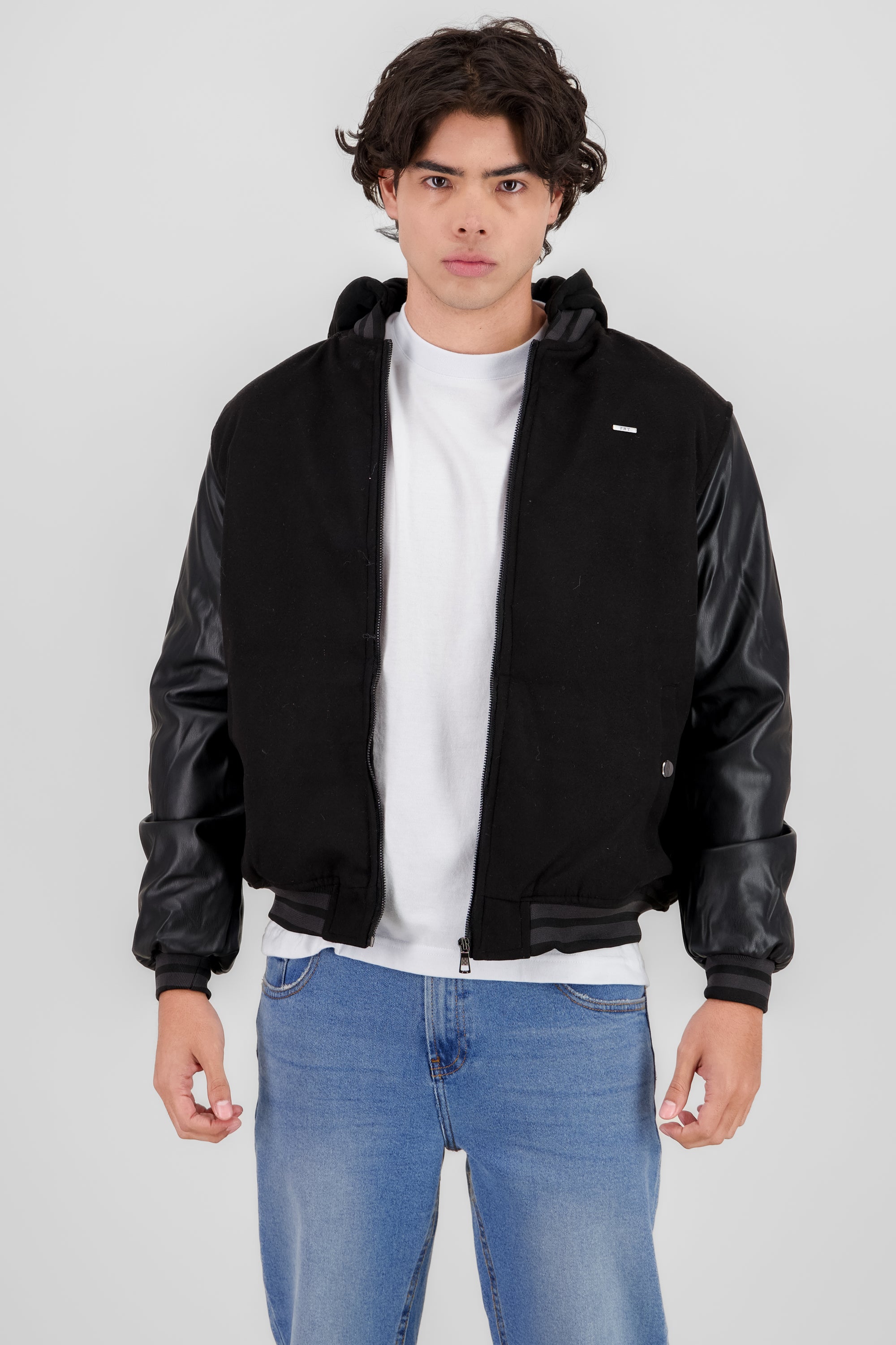 Bomber con gorro bitextura NEGRO