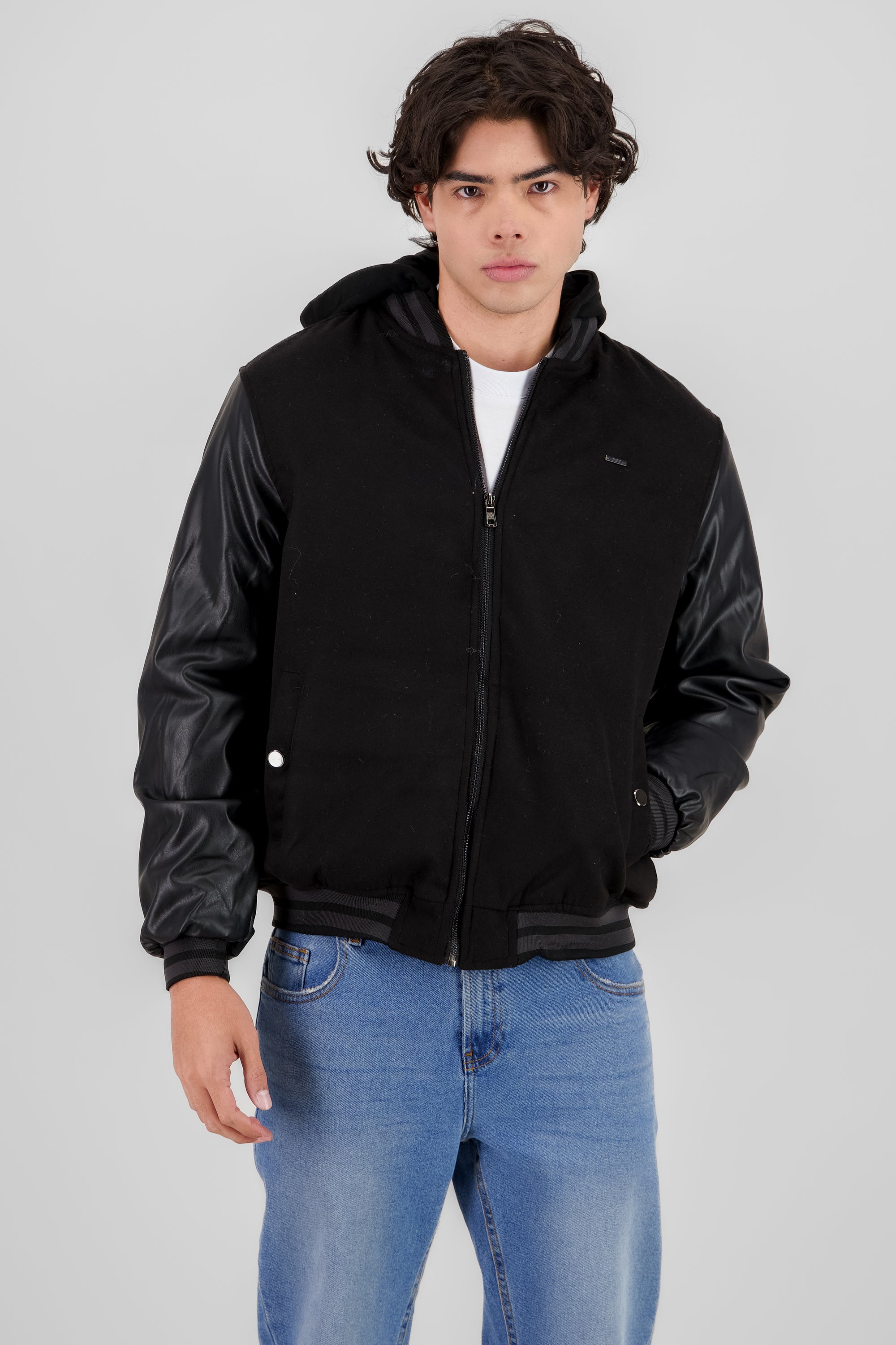 Bomber con gorro bitextura NEGRO