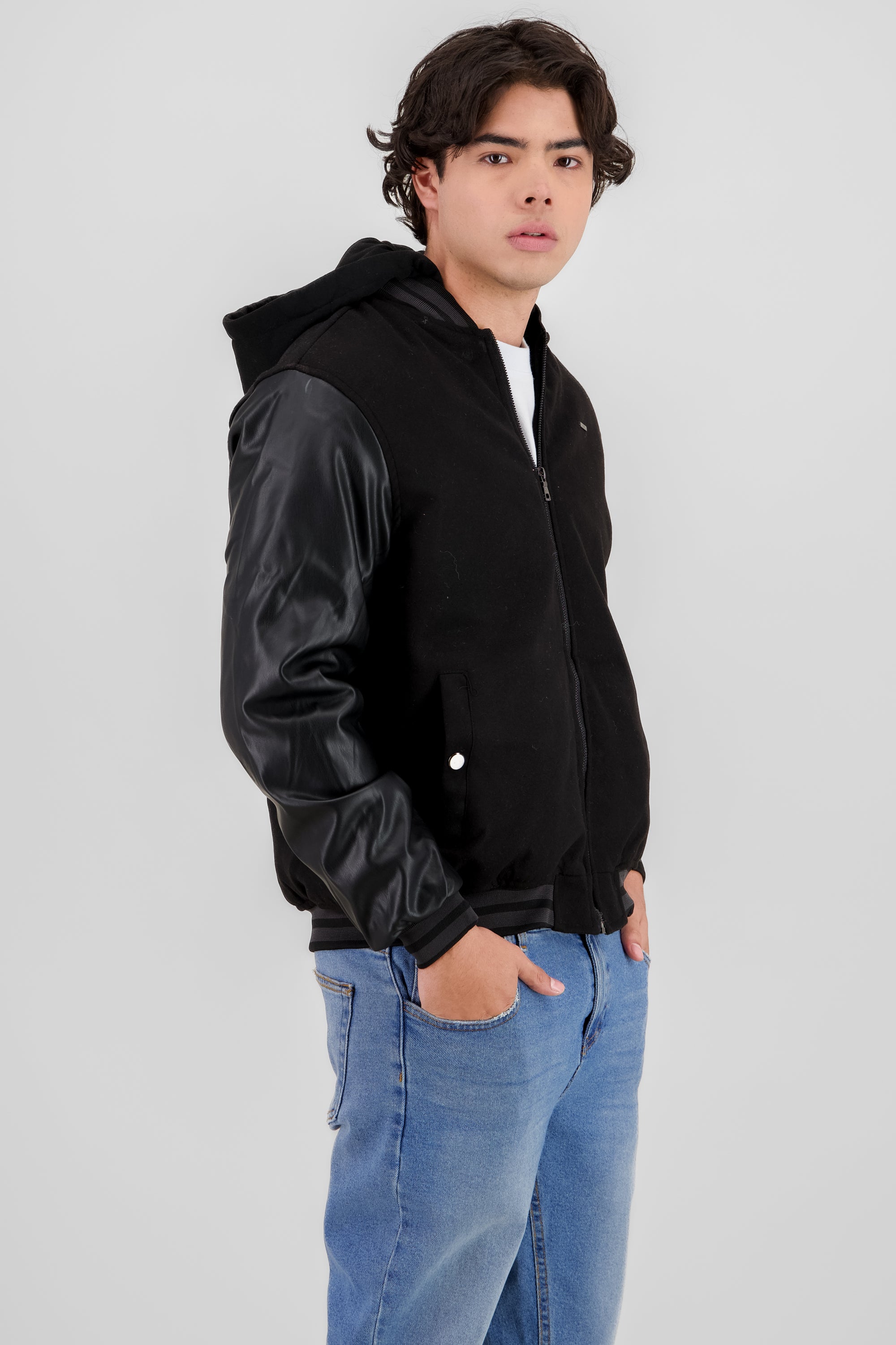 Bomber con gorro bitextura NEGRO