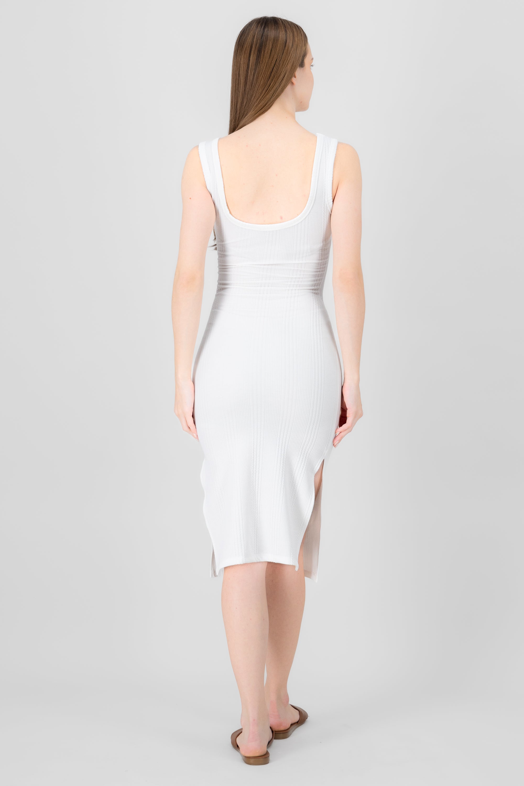 Vestido midi tirantes textura BLANCO