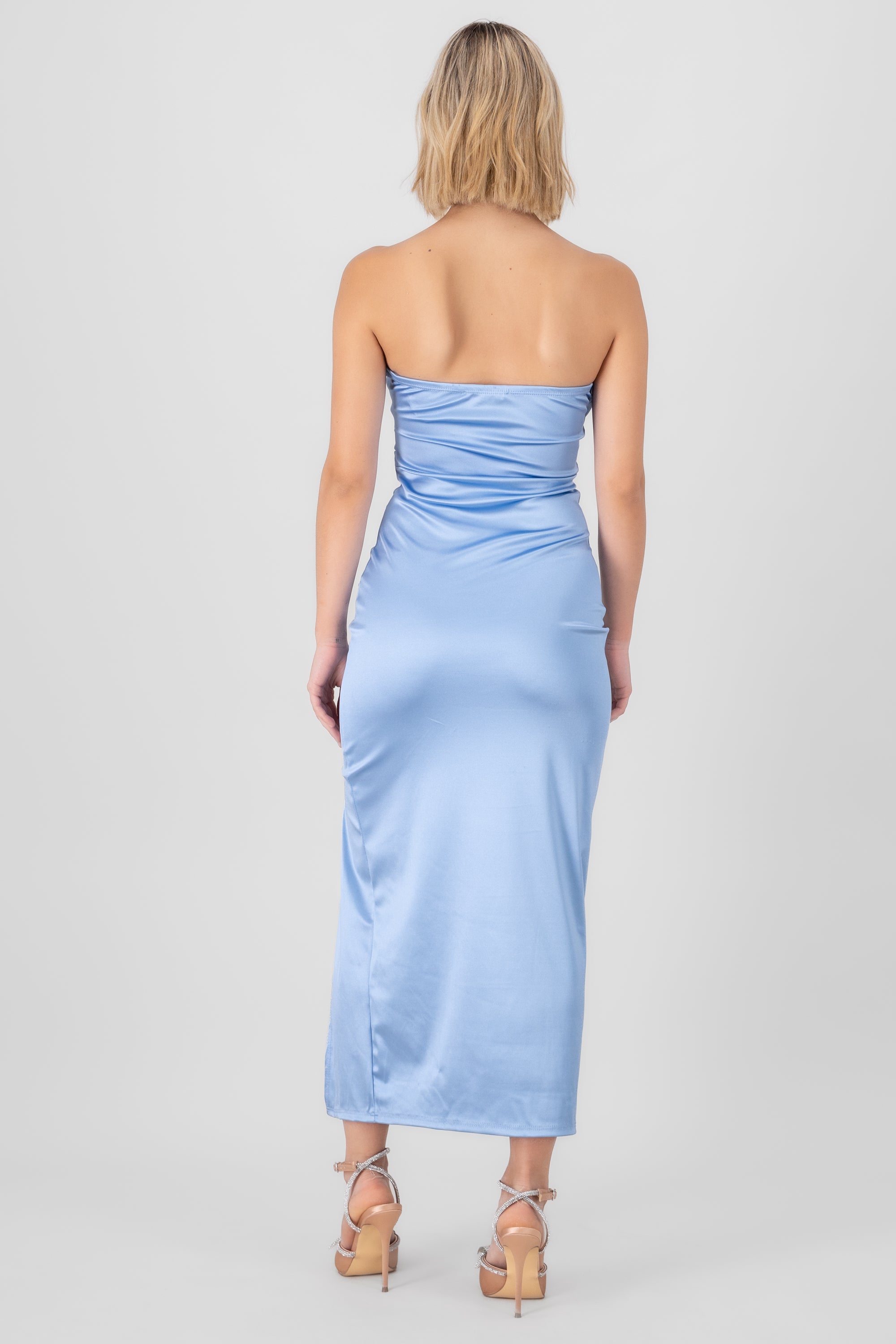 Vestido strapless satin con copas AZUL