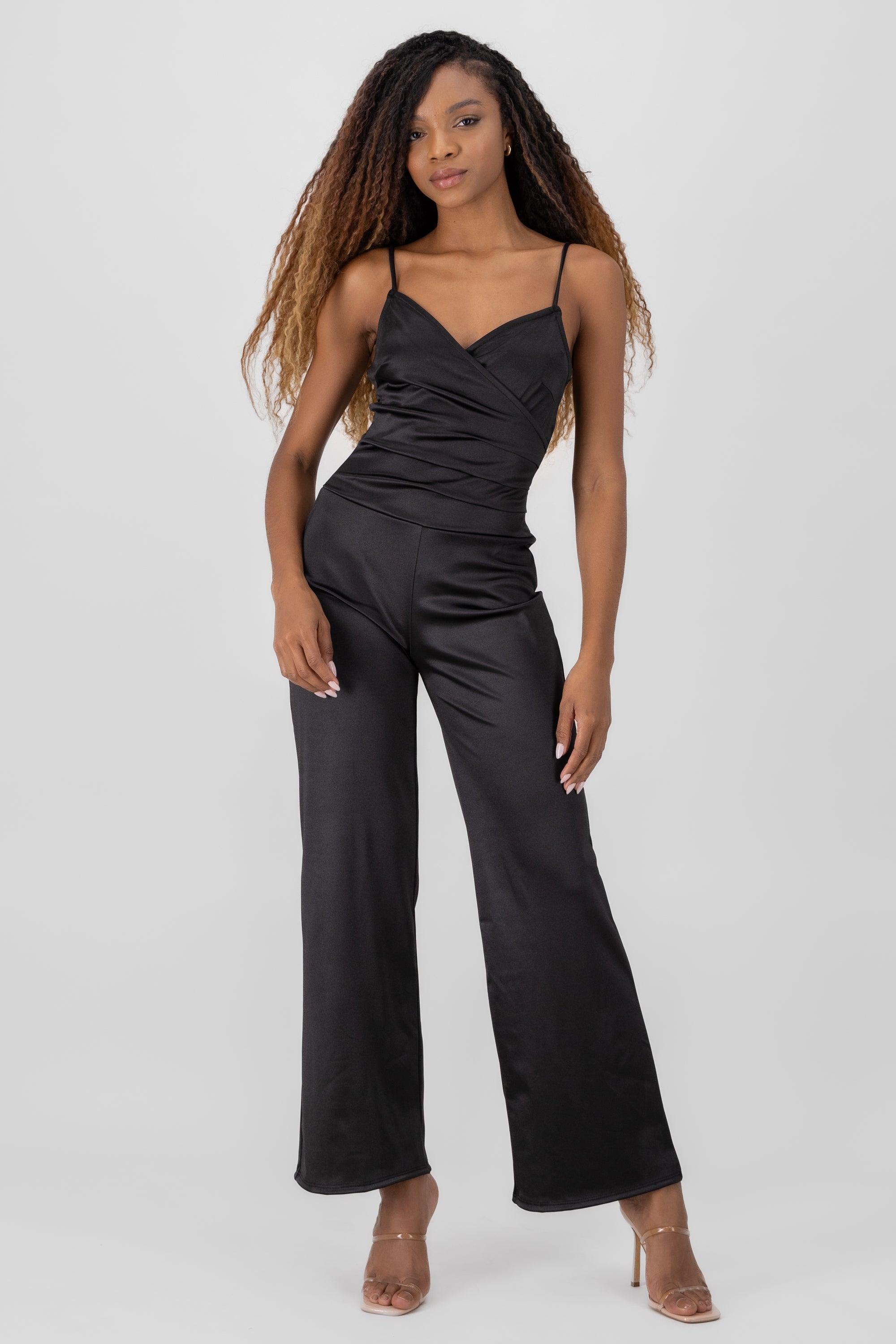 Jumpsuit satin detalle drapeado NEGRO