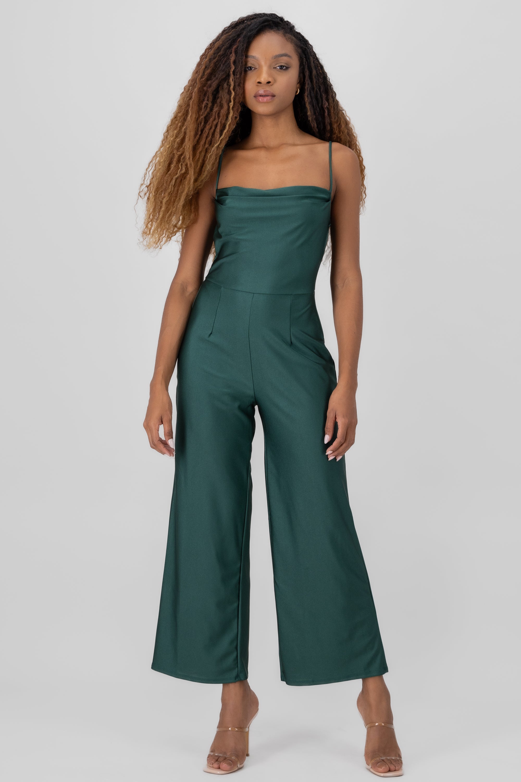 Jumpsuit tirantes escote cascada VERDE CAZADOR