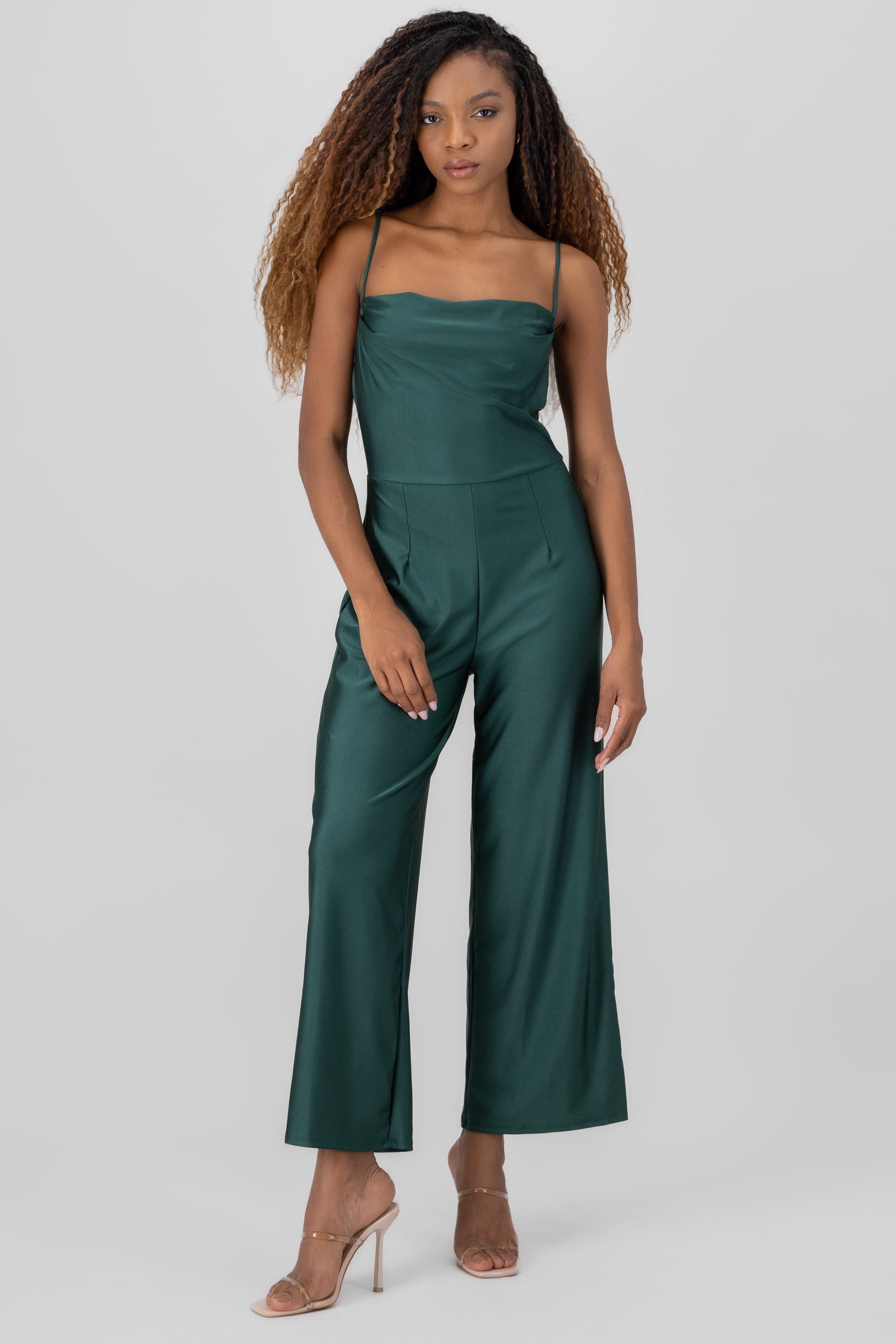 Jumpsuit tirantes escote cascada VERDE CAZADOR